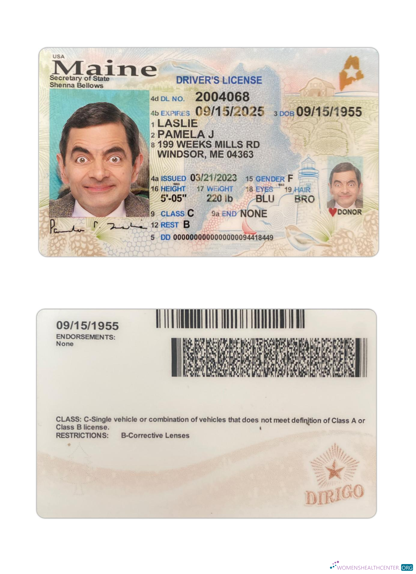 Télécharger USA Maine Driving License 2023 Présent échantillon
