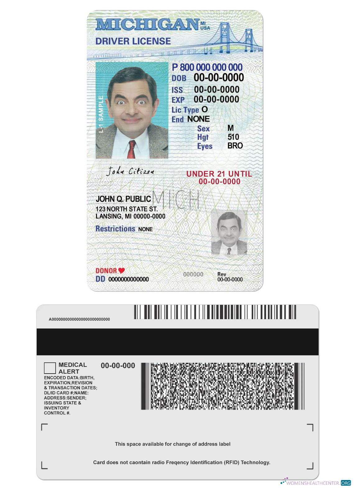 Télécharger USA Michigan Driving License Under 21 maquette