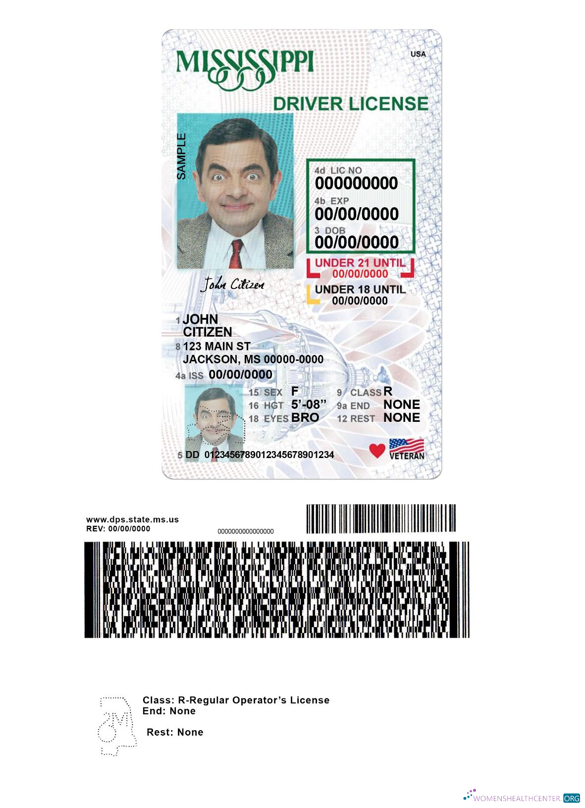 Télécharger USA Mississippi Driving License Under 21 modèle