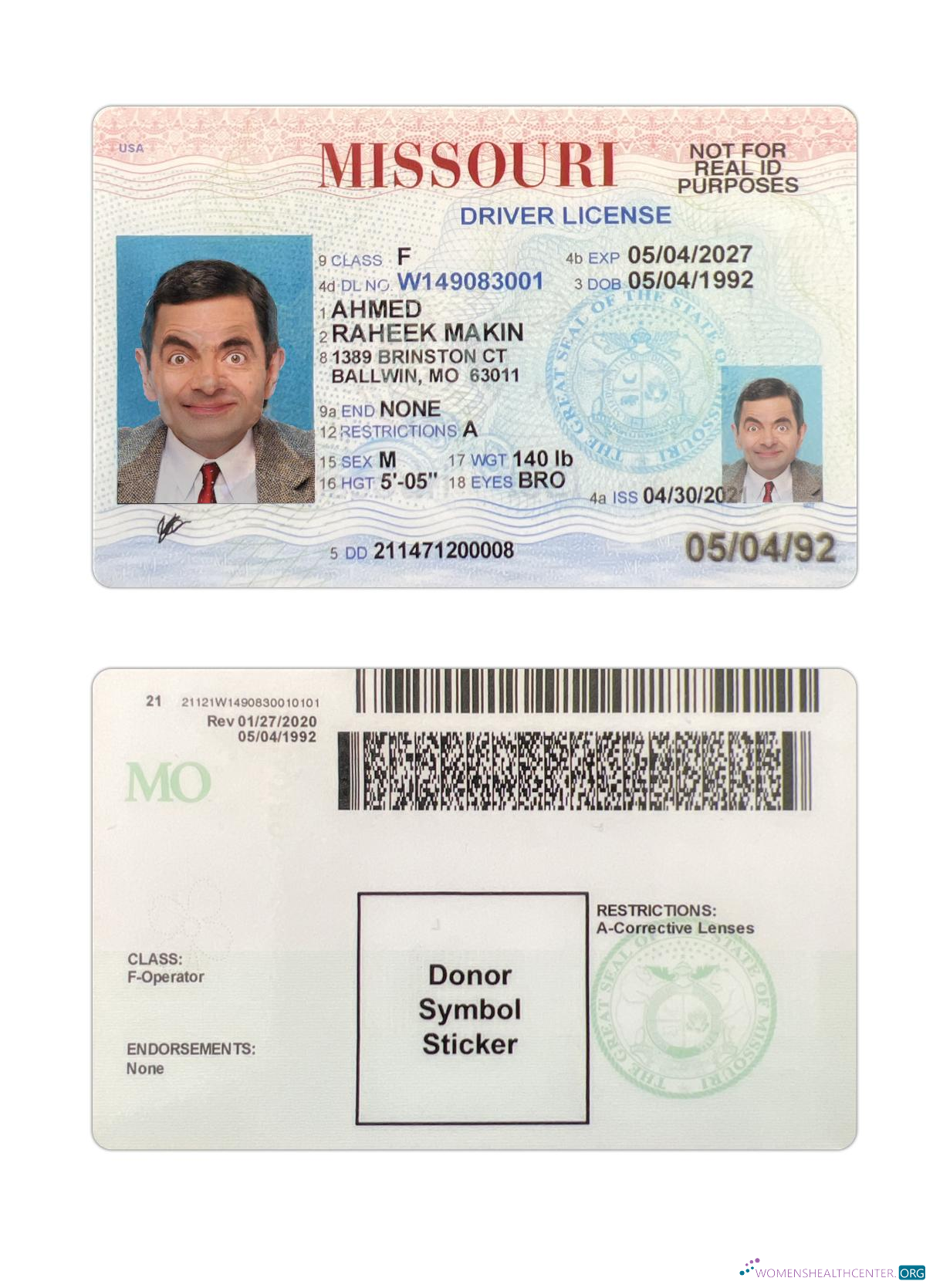 Télécharger USA Missouri Driving License 2021 Présent maquette