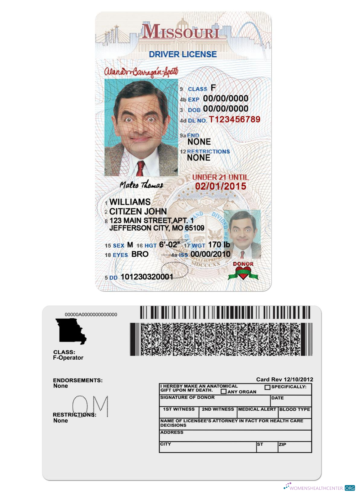 Télécharger USA Missouri Driving License Under 21 modèle