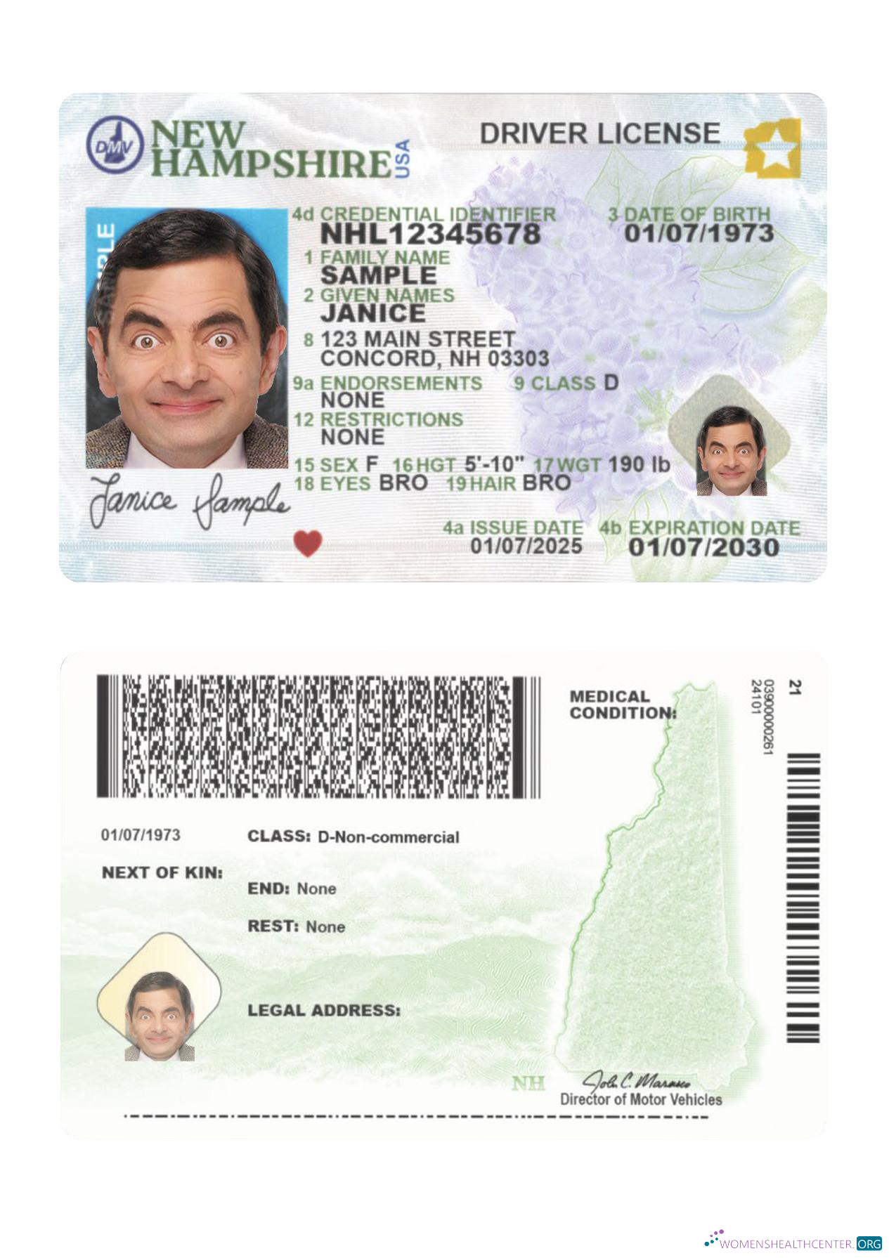 Télécharger USA Nouveau Hampshire Driving License 2025 Présent échantillon