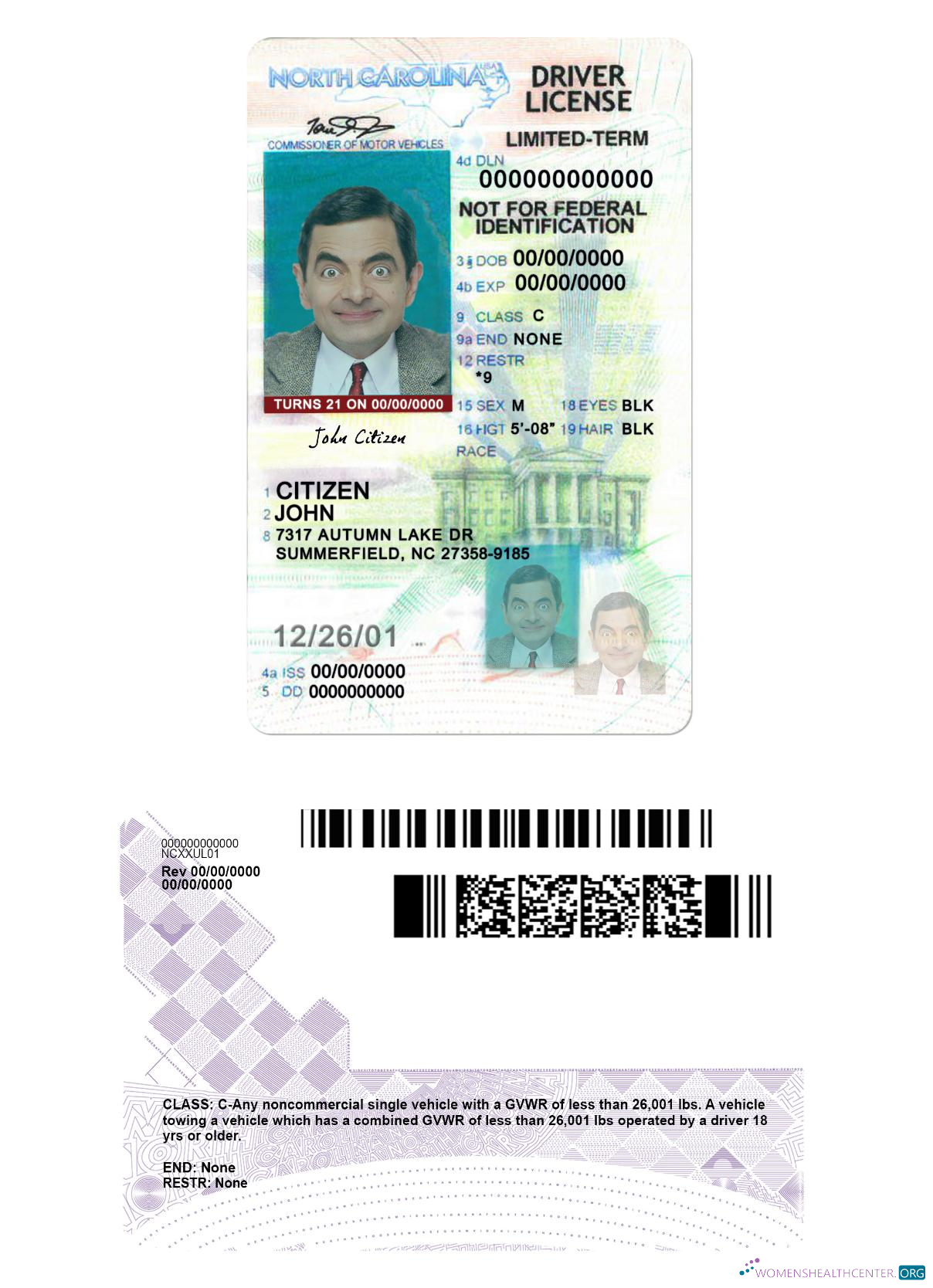 Télécharger USA Nord Carolina Driving License Under 21 échantillon