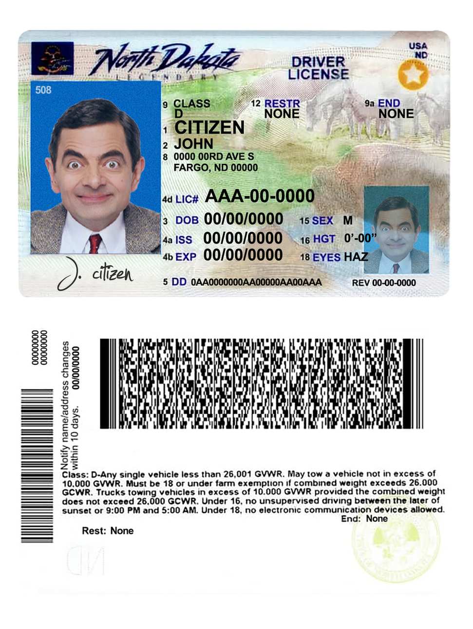 Télécharger USA Nord Dakota Driving License 2020 – Présent maquette