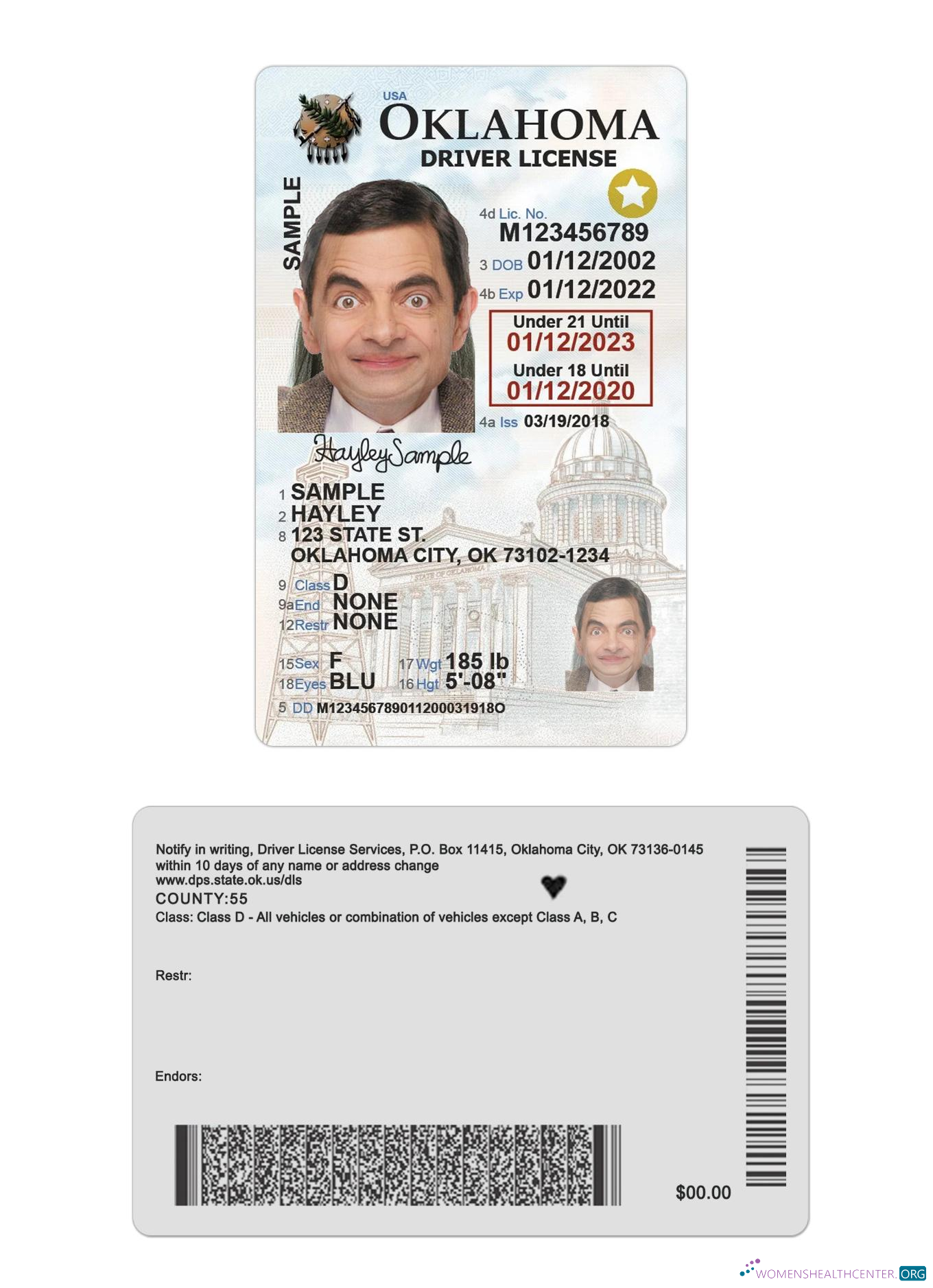 Télécharger USA Oklahoma Under 21 Driving License 2020 Présent maquette