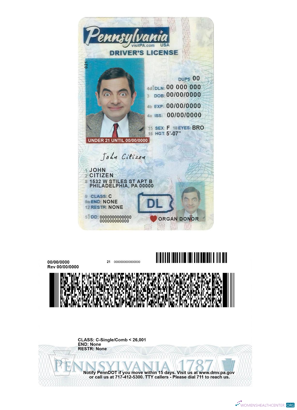 Télécharger USA Pennsylvania Driving License Under 21 maquette
