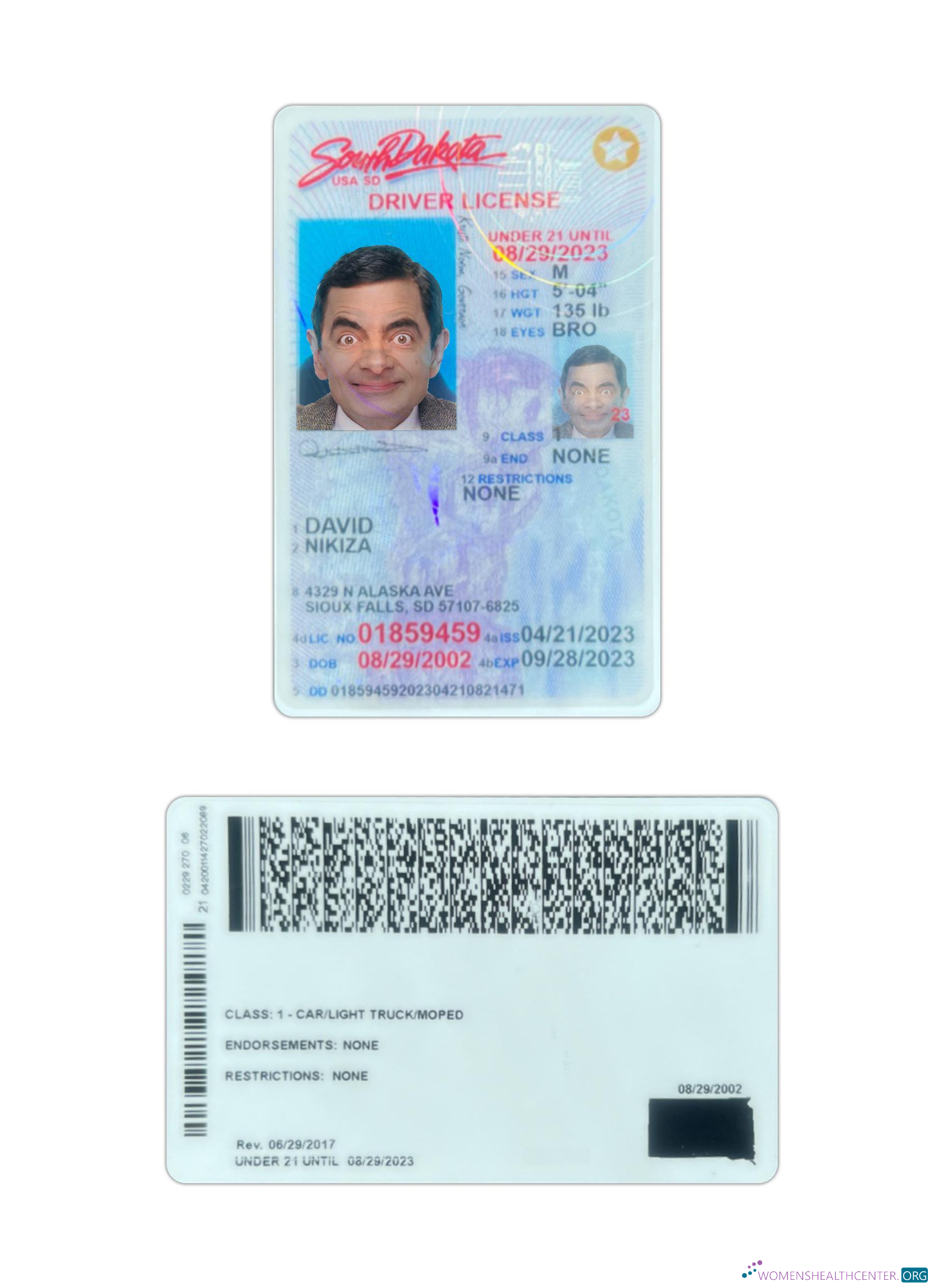 Télécharger USA Sud Dakota Under 21 Driving License 2023 Présent modèle