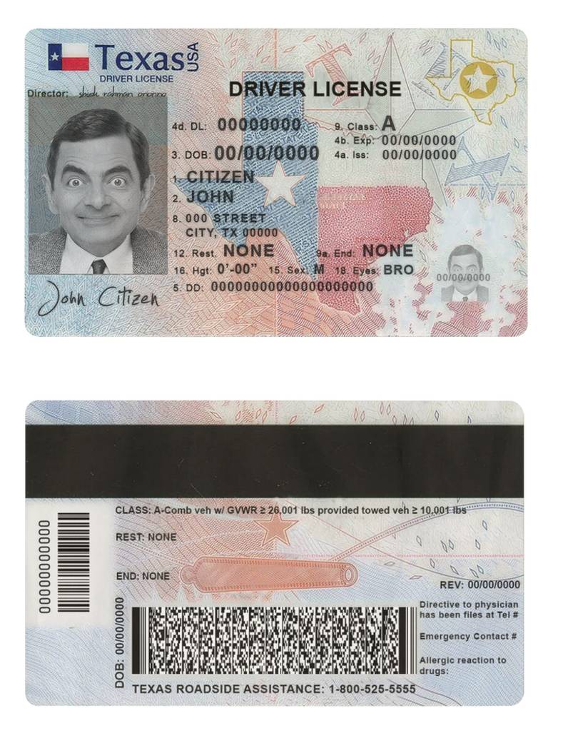 Télécharger USA Texas Driving License (2020 – Présent) maquette