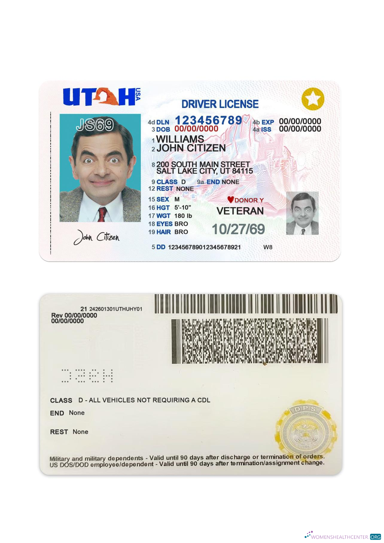Télécharger USA Utah Driving License 2021 Présent Version 2 maquette