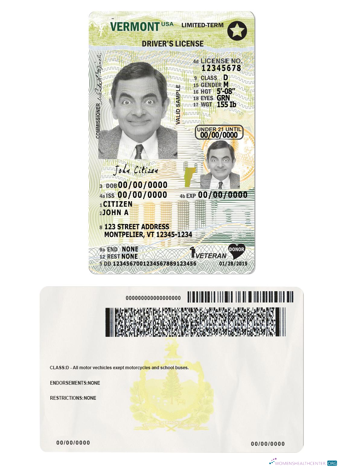 Télécharger USA Vermont Driving License Under 21 échantillon