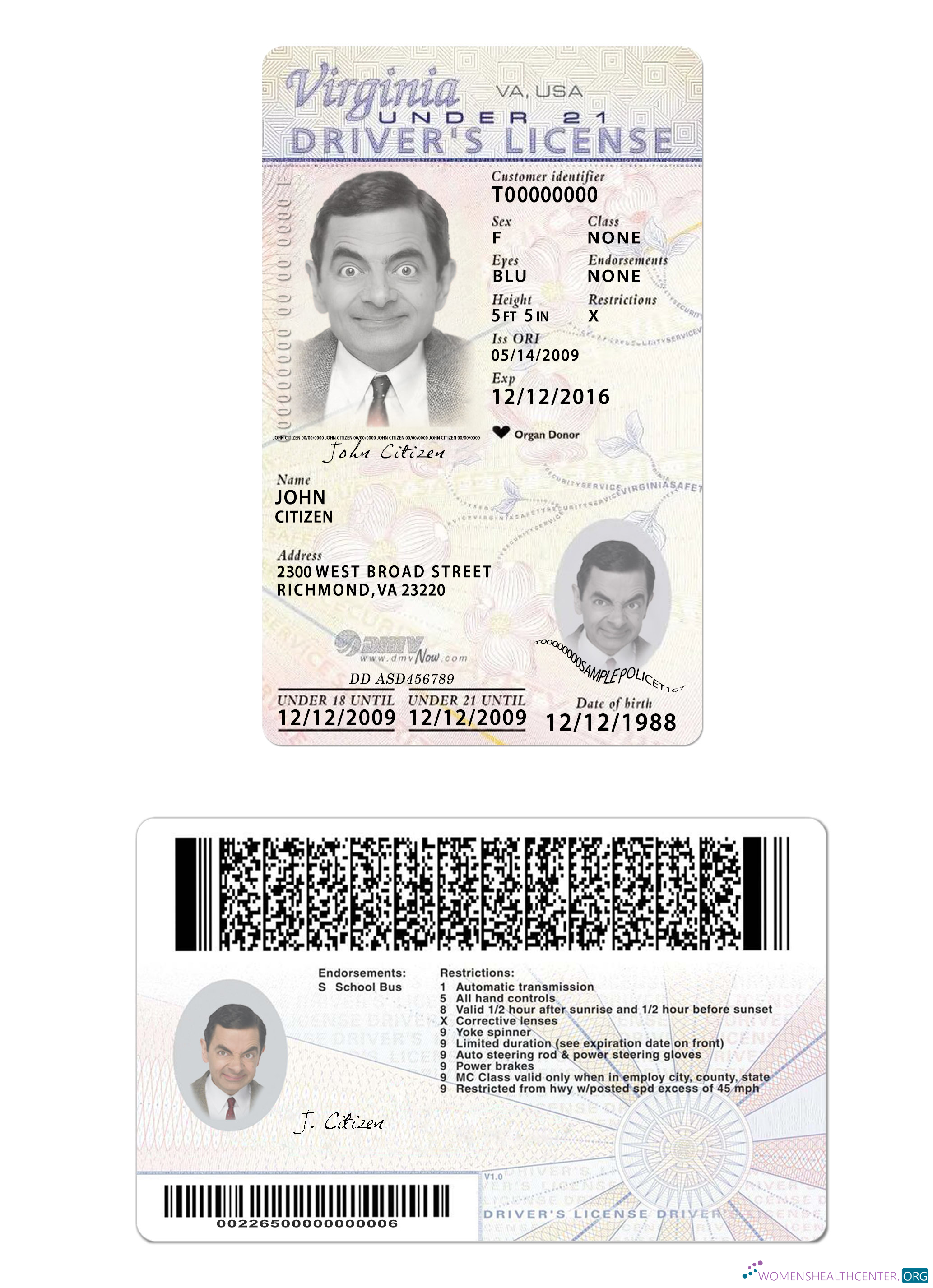 Télécharger USA Virginia Driving License Under 21 2009 Présent maquette