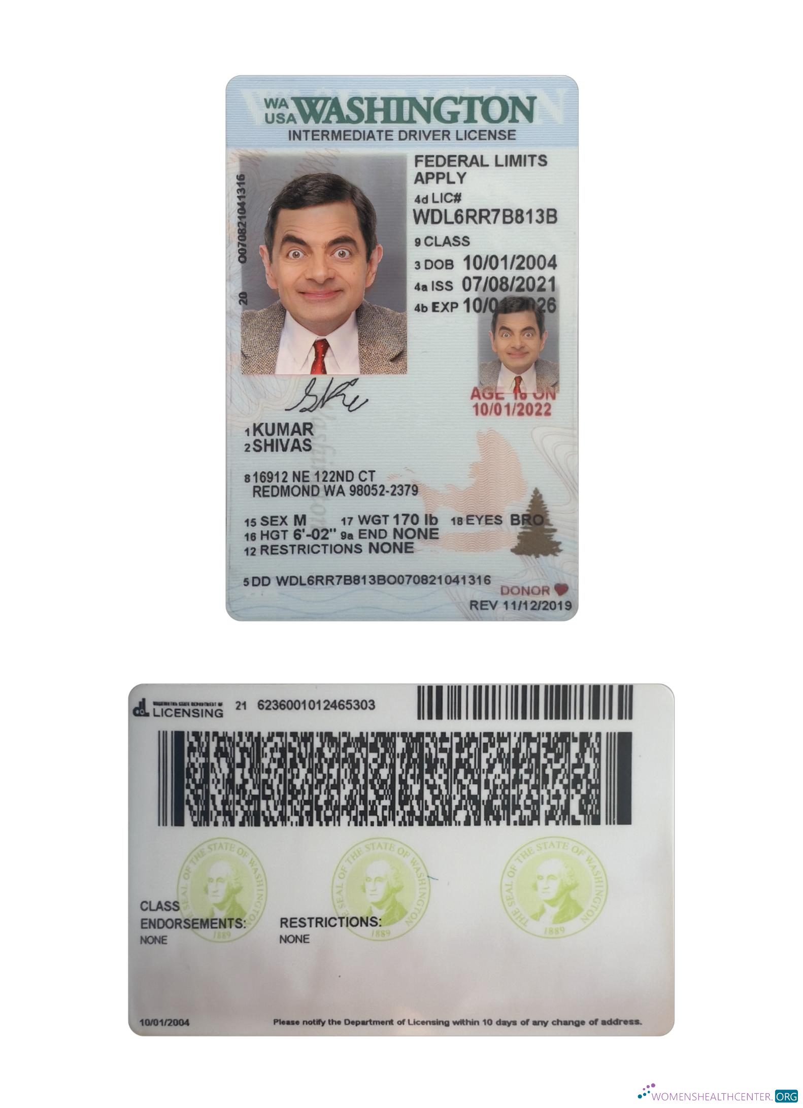 Télécharger USA Washington Under 21 Intermediate Driving License maquette