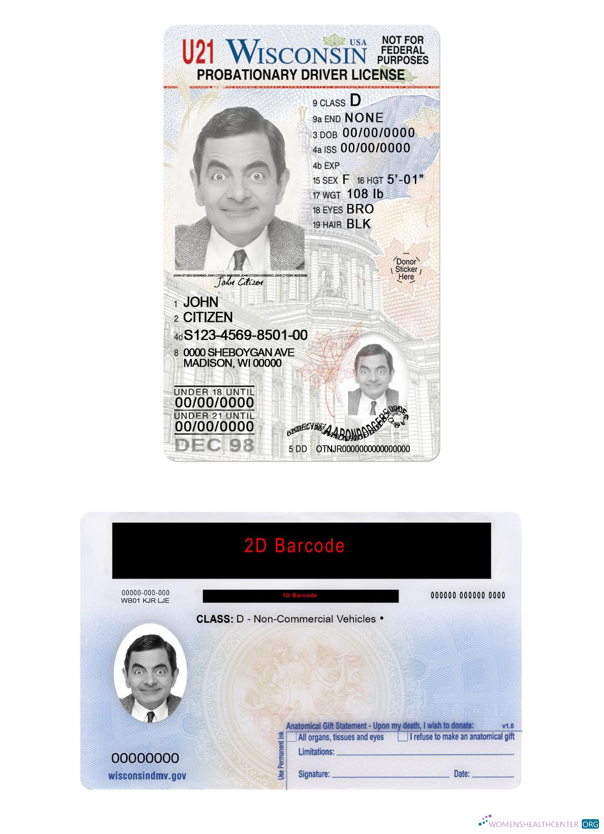 Télécharger USA Wisconsin Driving License Under 21 maquette