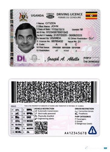 Télécharger Ouganda Driving License 2020 Présent échantillon