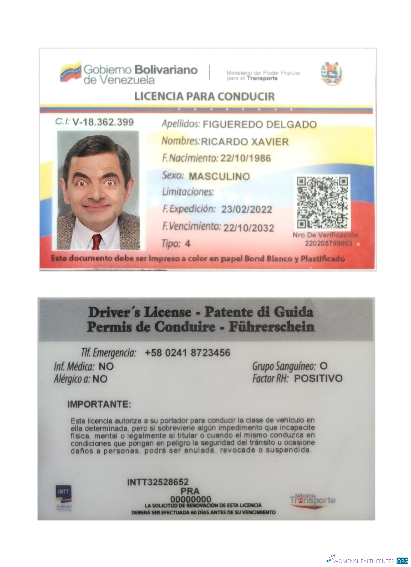 Télécharger Venezuela Driving License 2022 Présent maquette