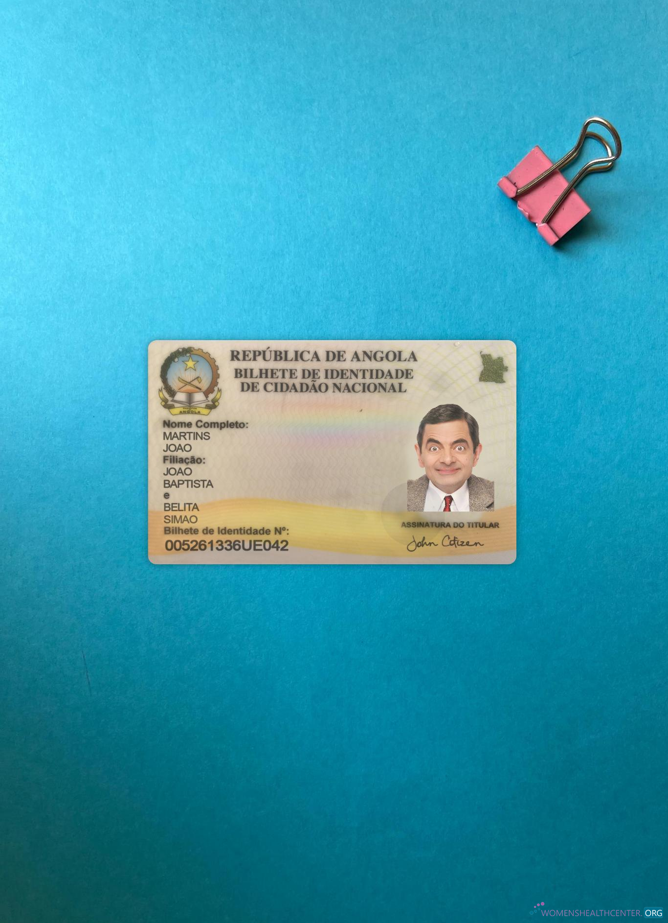 Реалистичный Скачать Ангола ID Карта 2021 Настоящее Время Фотоэффект Лицевая Сторона Photoshop Шаблон