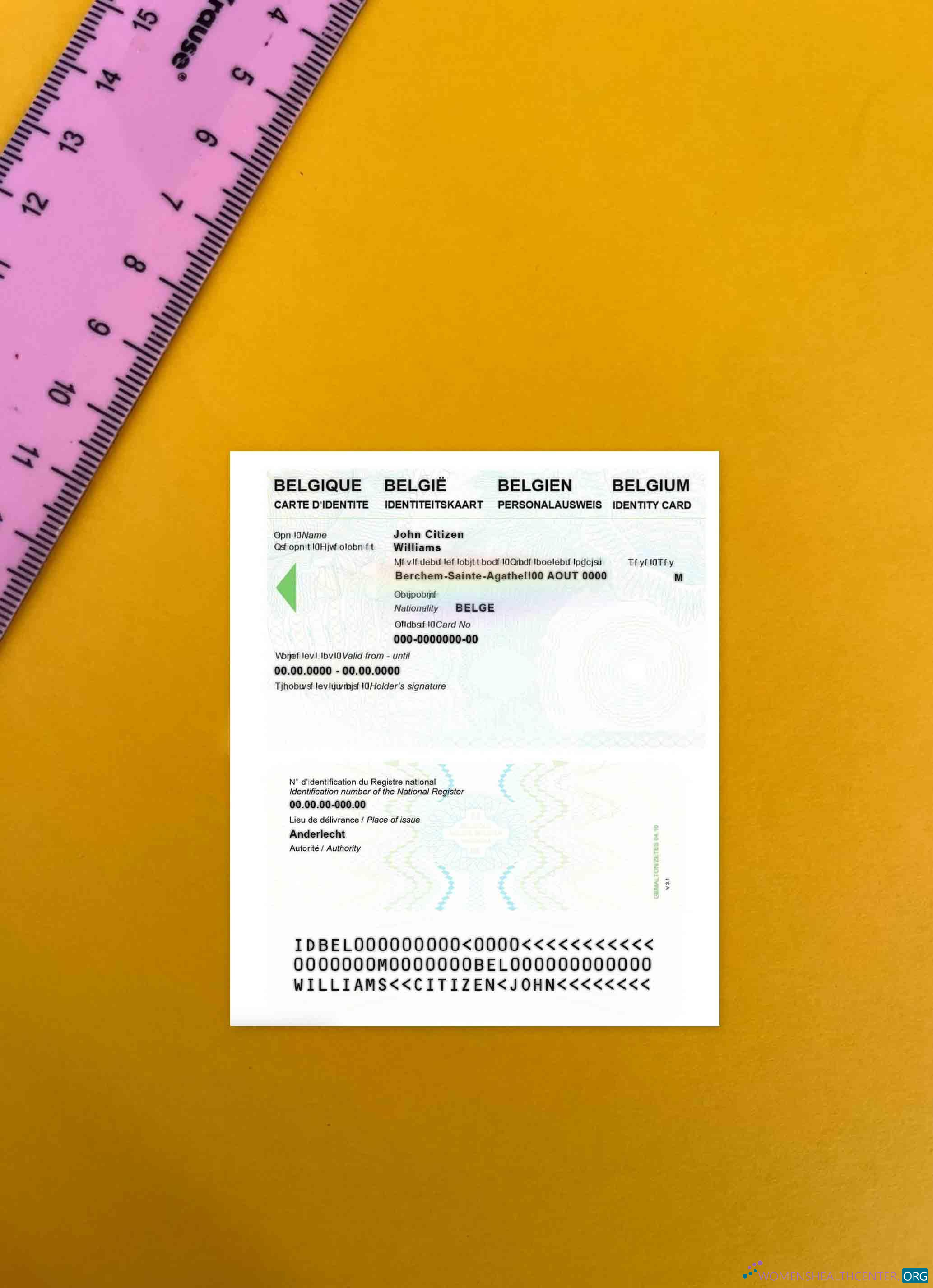 Реалистичный Скачать Бельгия Identity Карта Фотоэффект Photoshop Шаблон