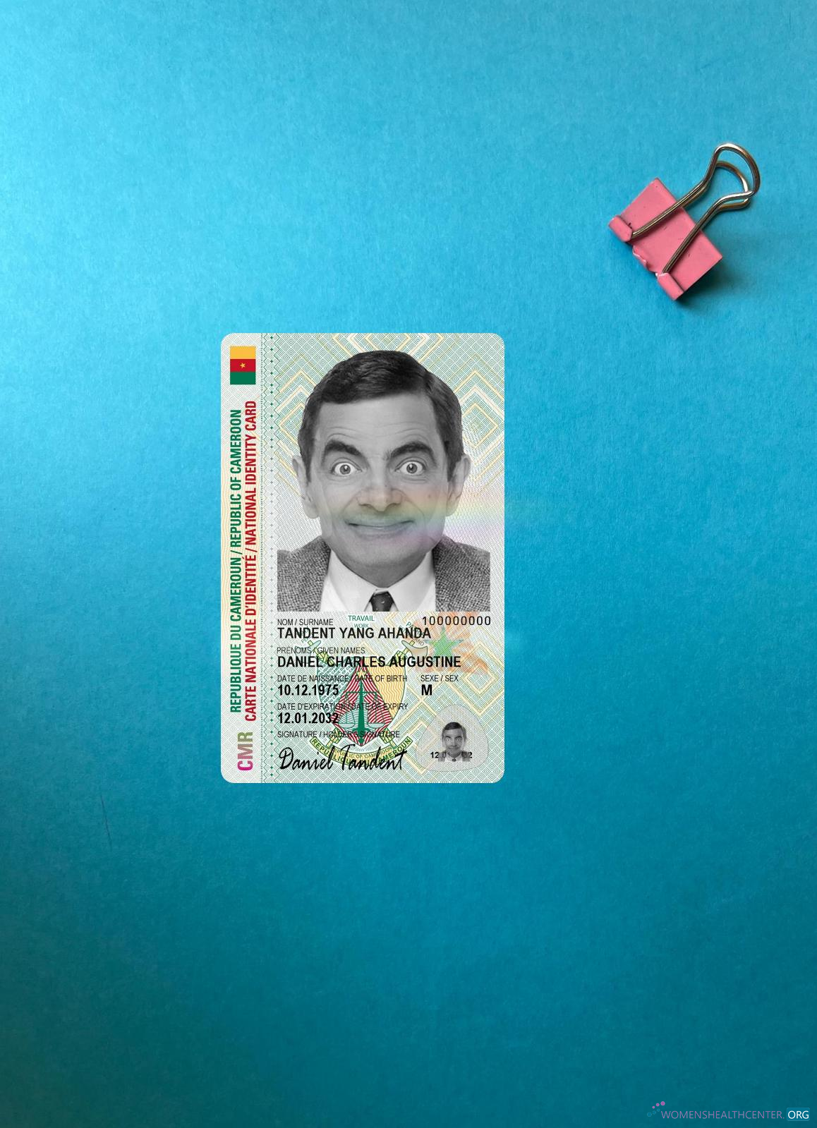 Реалистичный Скачать Камерун ID Карта 2022 Настоящее Время Фотоэффект Лицевая Сторона Photoshop Шаблон
