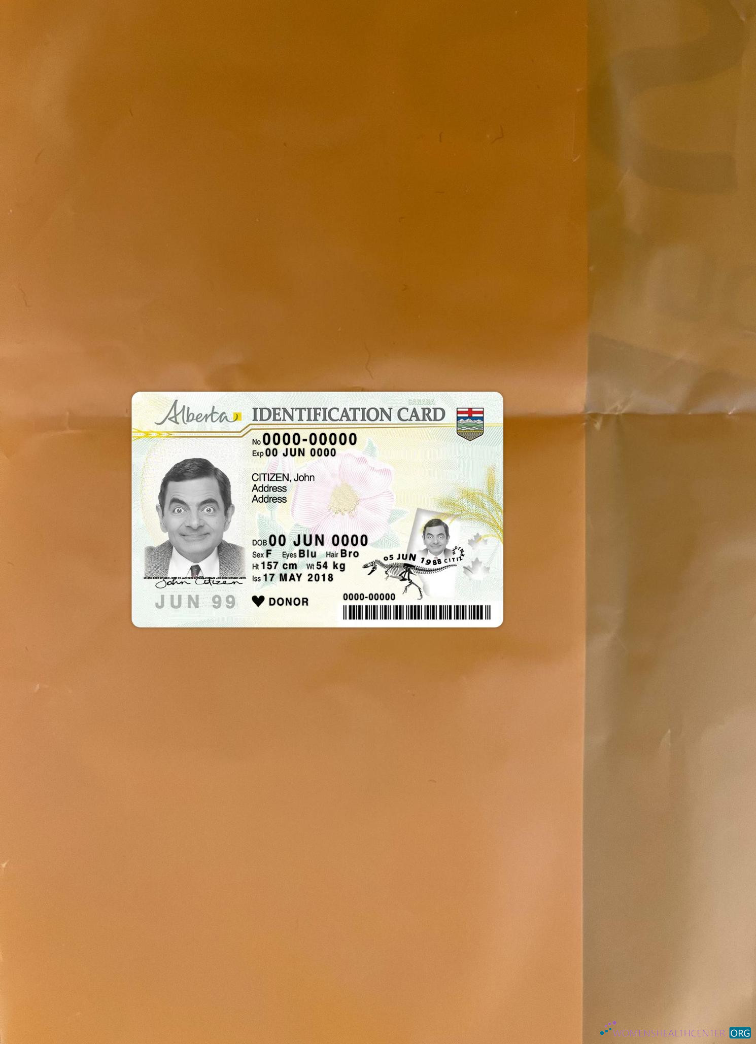 Реалистичный Скачать Канада Alberta ID Карта Фотоэффект Лицевая Сторона Photoshop Шаблон