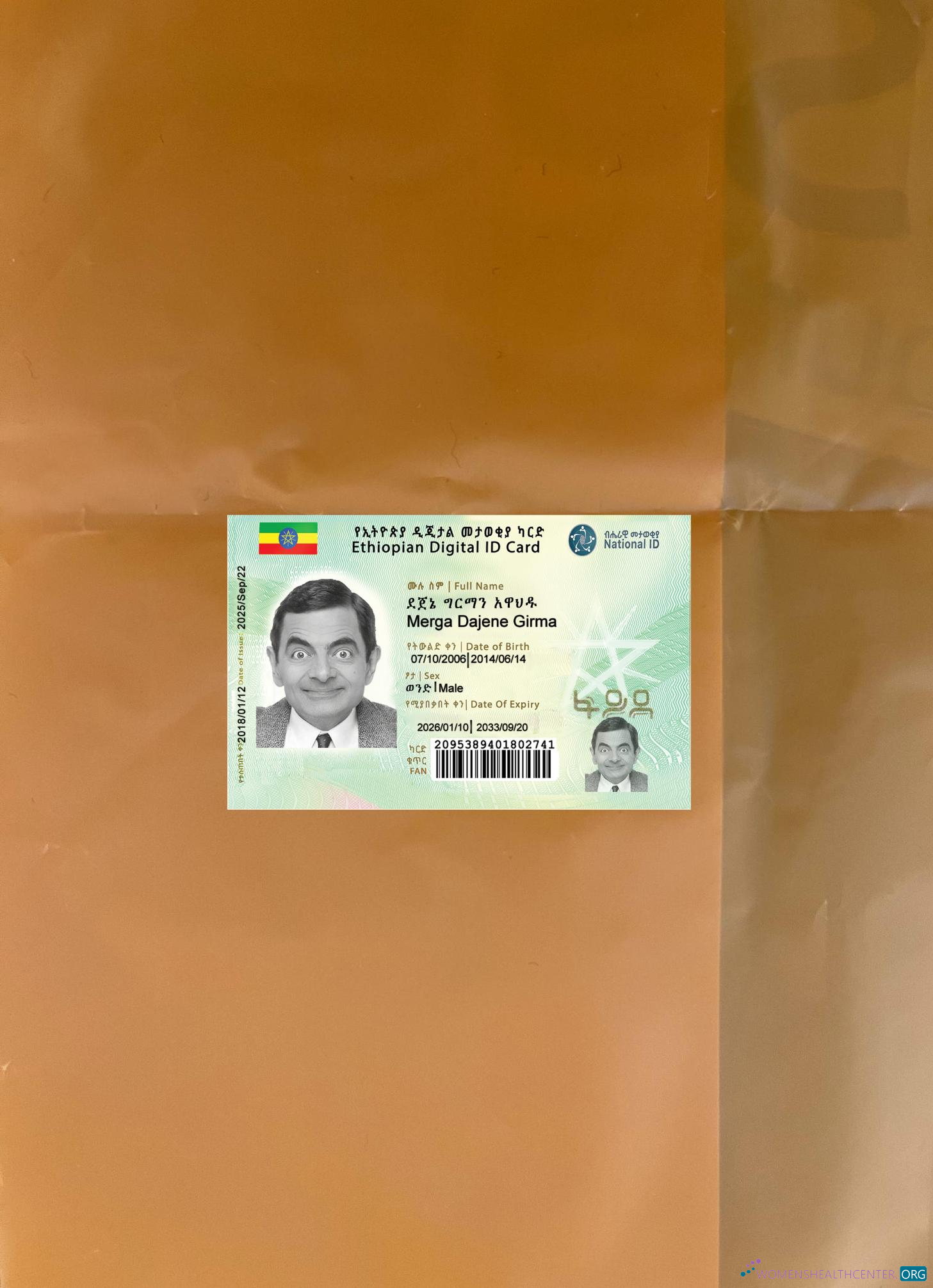 Премиум Скачать Эфиопия Digital ID Карта Новый Версия Фотоэффект Лицевая Сторона Photoshop Шаблон