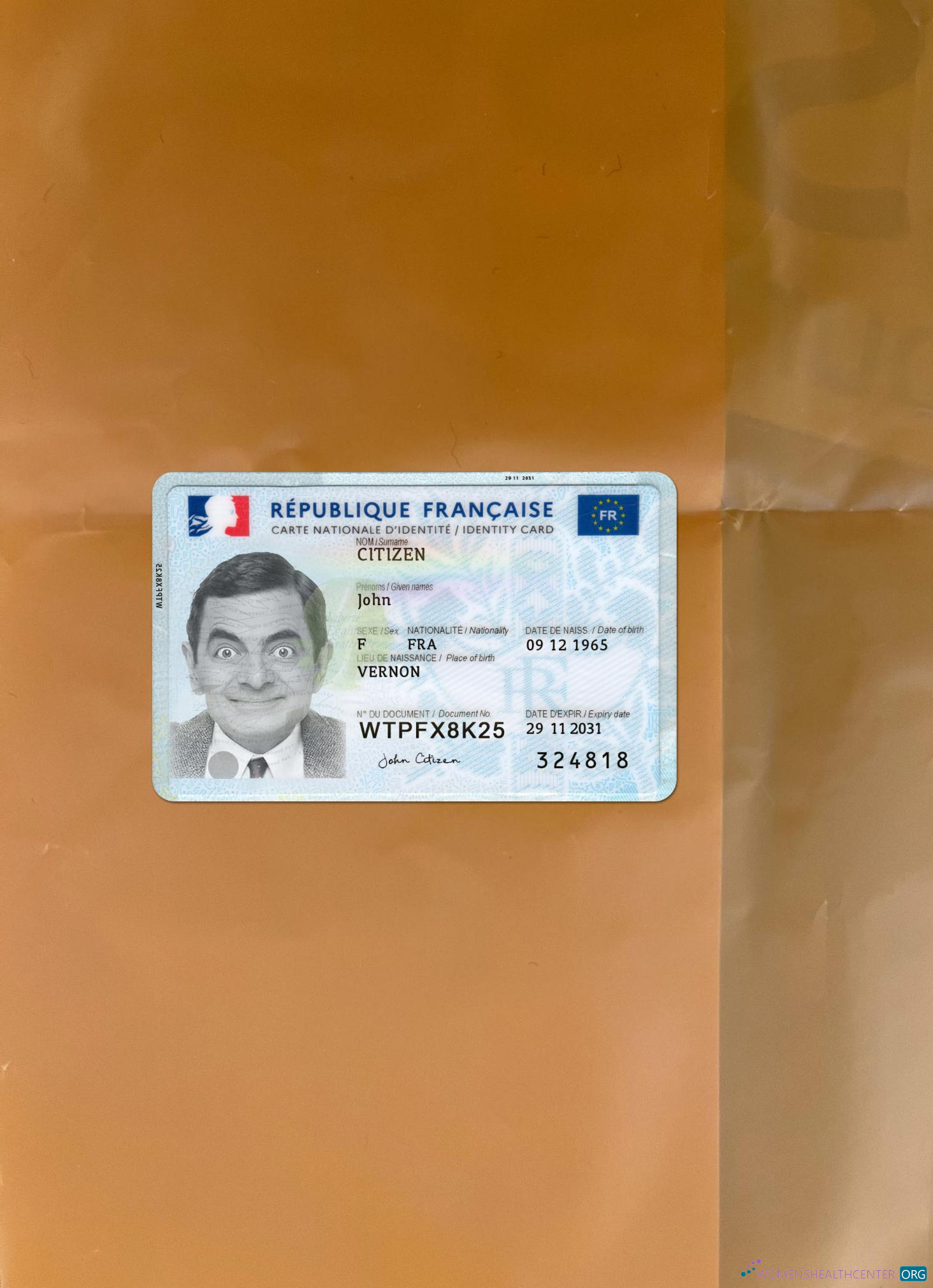 Редактируемый Скачать Франция ID Карта 2021 Настоящее Время Версия 2 Фотоэффект Лицевая Сторона Photoshop Шаблон