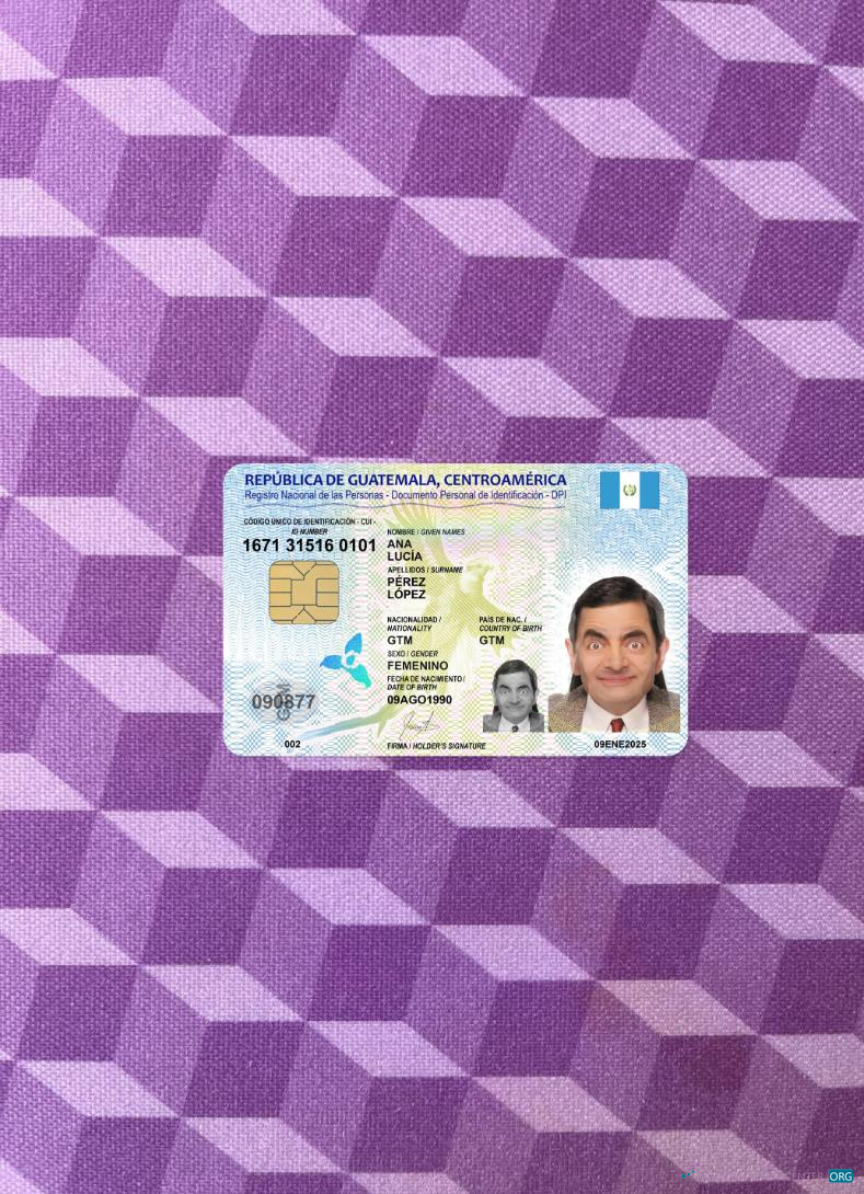 Реалистичный Скачать Гватемала ID Карта 2025 Настоящее Время Фотоэффект Лицевая Сторона Photoshop Шаблон