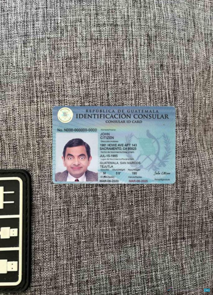 Профессиональный Скачать Гватемала Consular ID Карта Фотоэффект Лицевая Сторона Photoshop Шаблон
