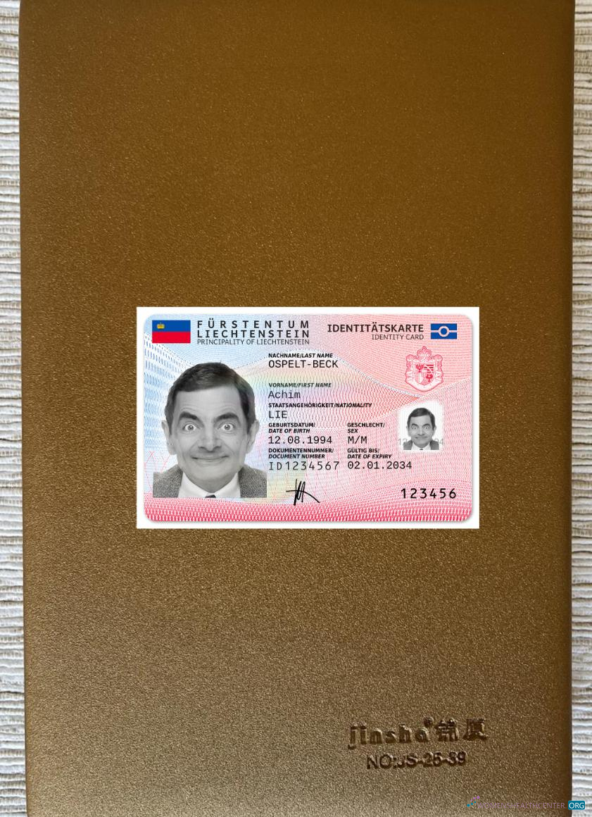 Редактируемый Скачать Лихтенштейн ID Карта 2024 Настоящее Время Фотоэффект Лицевая Сторона Photoshop Шаблон