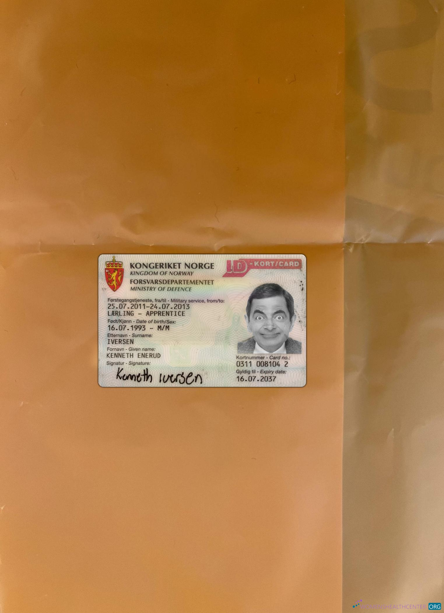 Редактируемый Скачать Норвегия ID Kort Карта Фотоэффект Лицевая Сторона Photoshop Шаблон