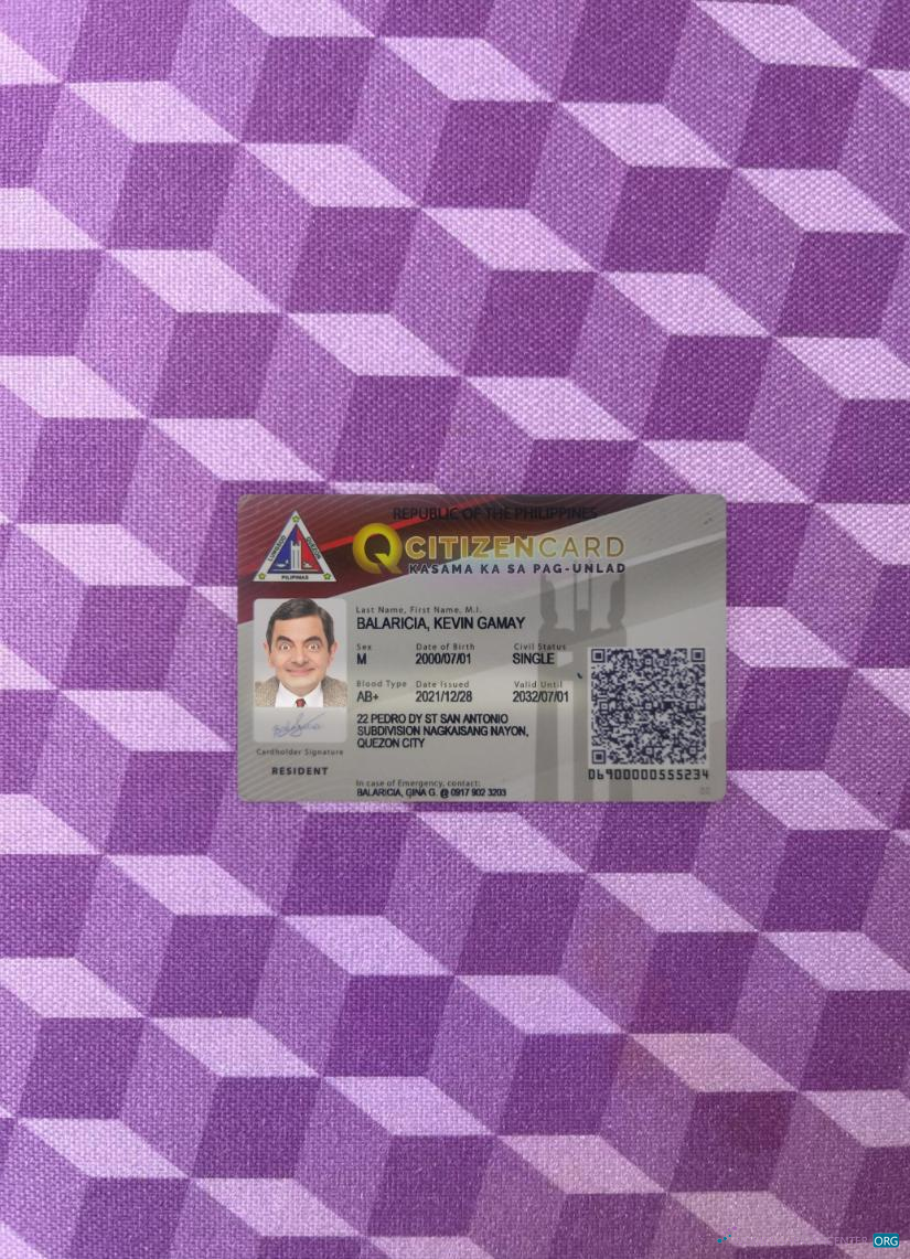 Реалистичный Скачать Pilippines Citizen ID Карта Фотоэффект Лицевая Сторона Photoshop Шаблон