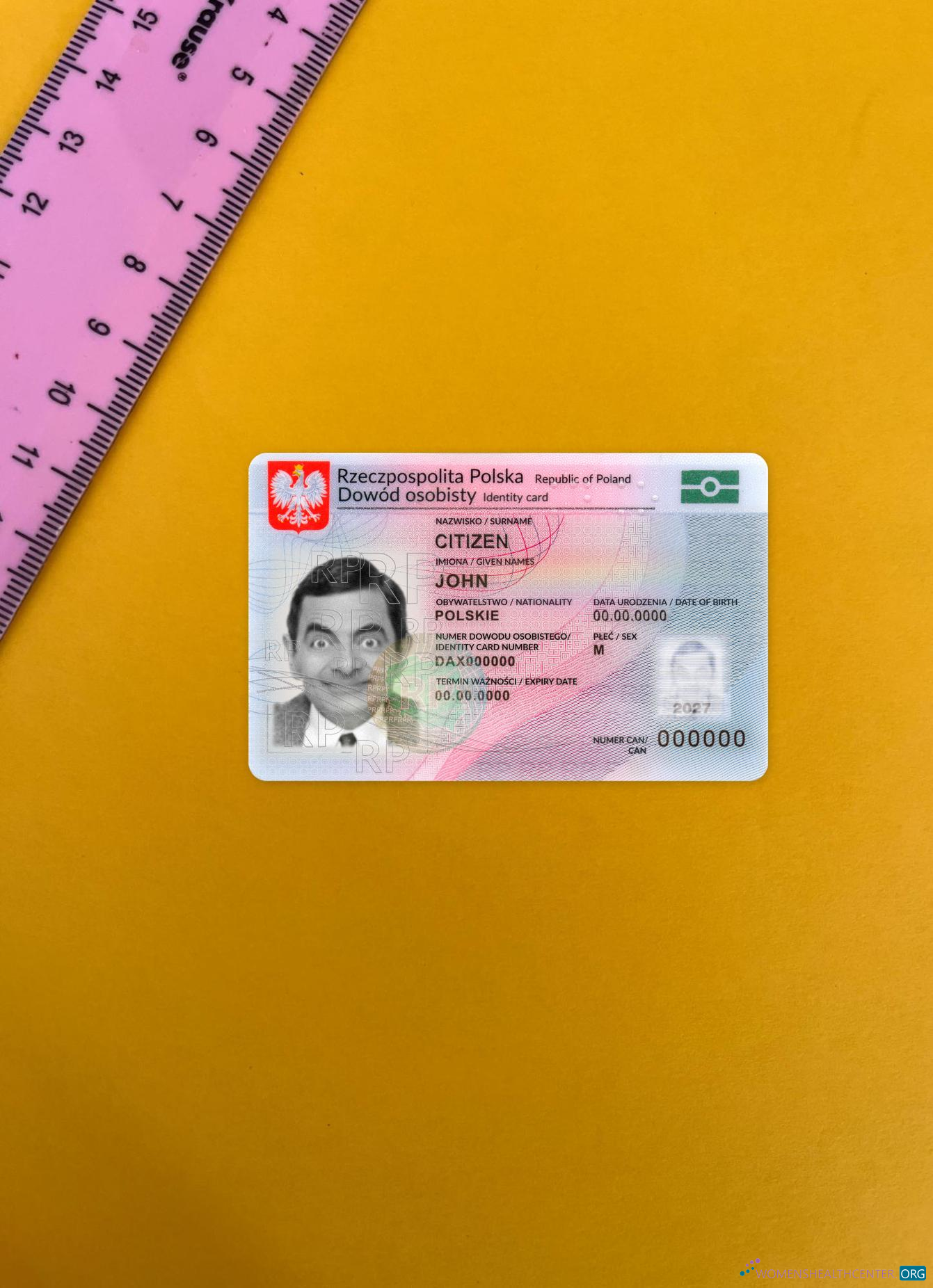 Реалистичный Скачать Польша ID Карта 2019 Настоящее Время Версия 2 Фотоэффект Лицевая Сторона Photoshop Шаблон