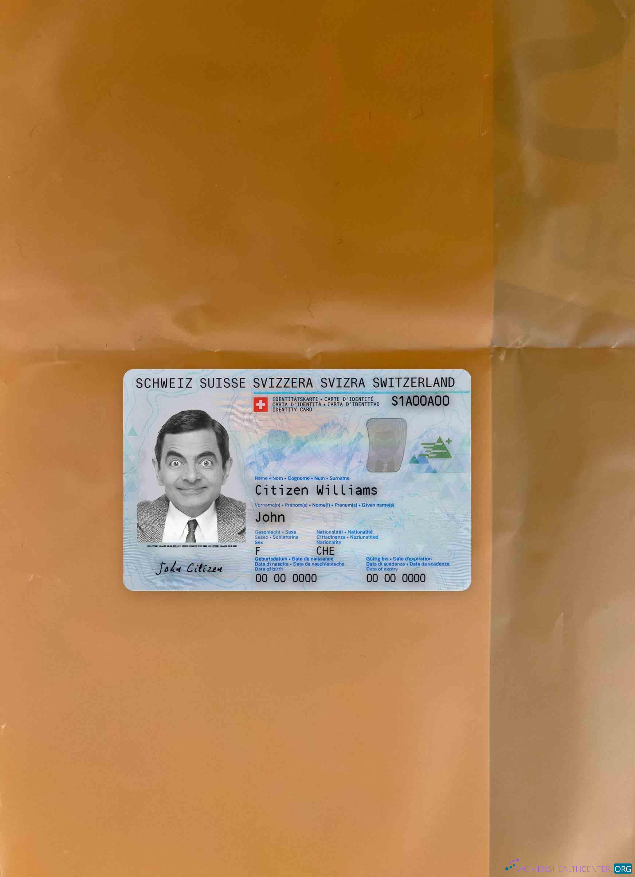 Реалистичный Скачать Швейцария ID Карта Фотоэффект Лицевая Сторона Photoshop Шаблон