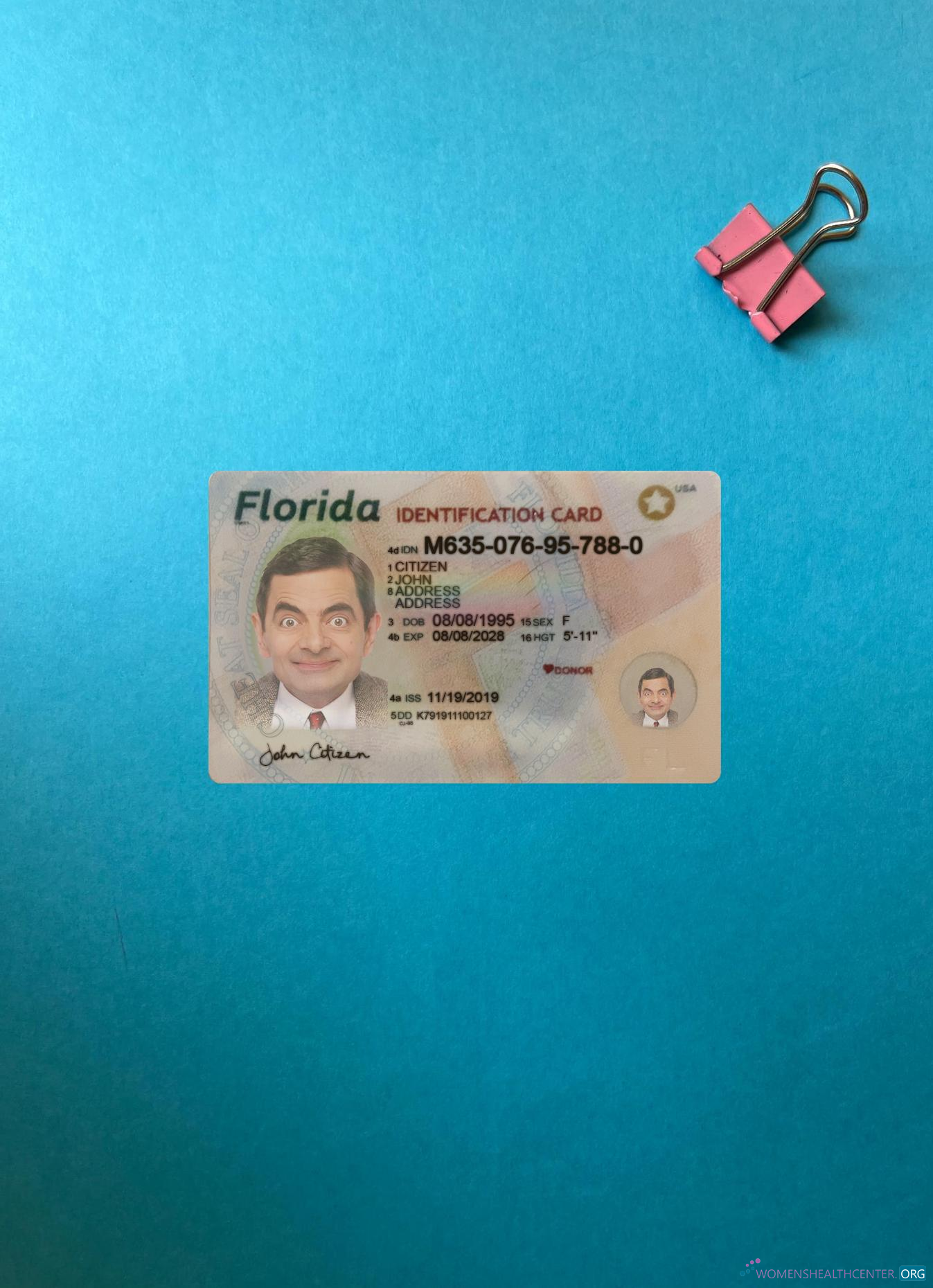 Профессиональный Скачать USA Florida ID Карта Фотоэффект Лицевая Сторона Photoshop Шаблон