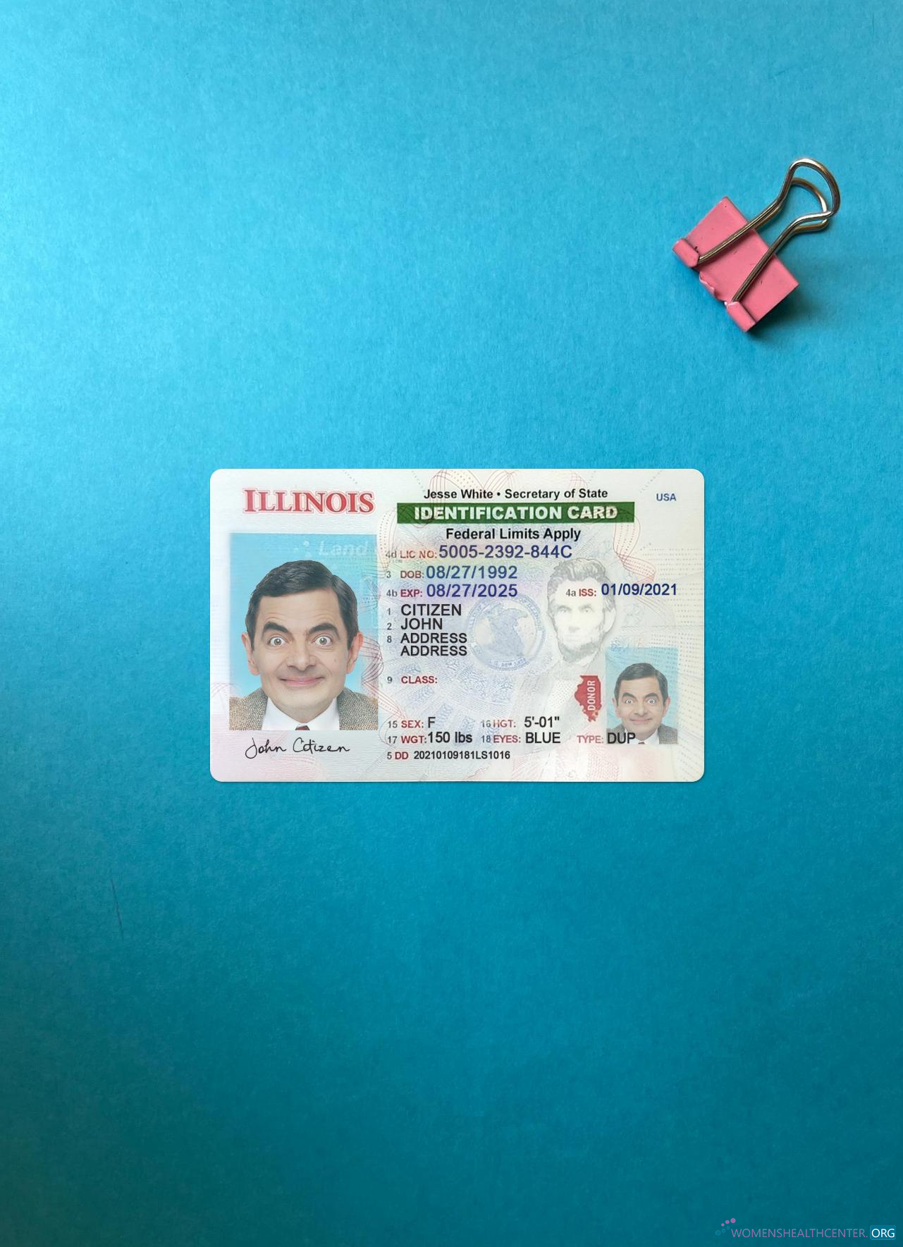 Премиум Скачать USA Illinois ID Карта Фотоэффект Лицевая Сторона Photoshop Шаблон