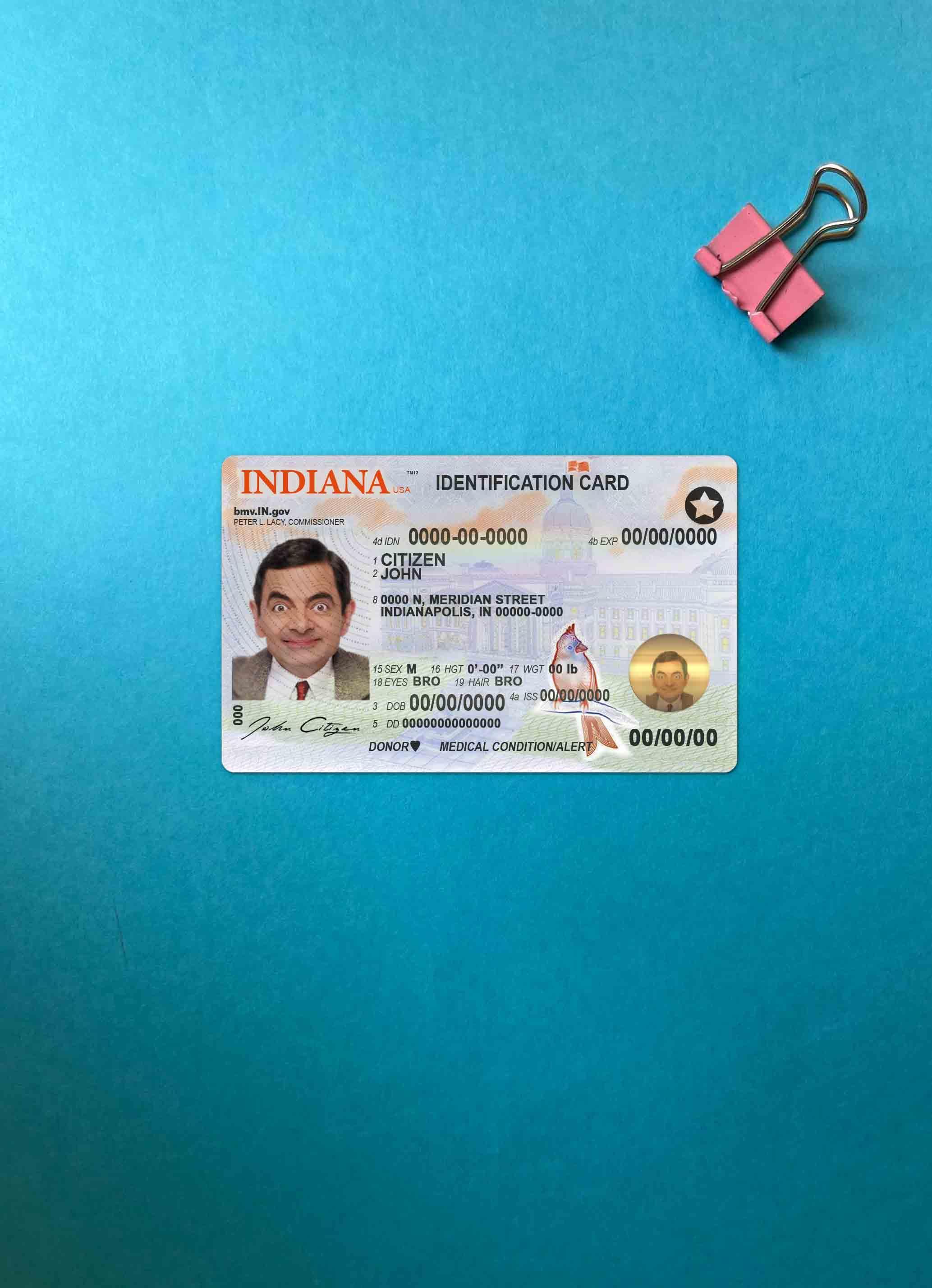 Качественный Скачать USA Indiana ID Карта Фотоэффект Лицевая Сторона Photoshop Шаблон