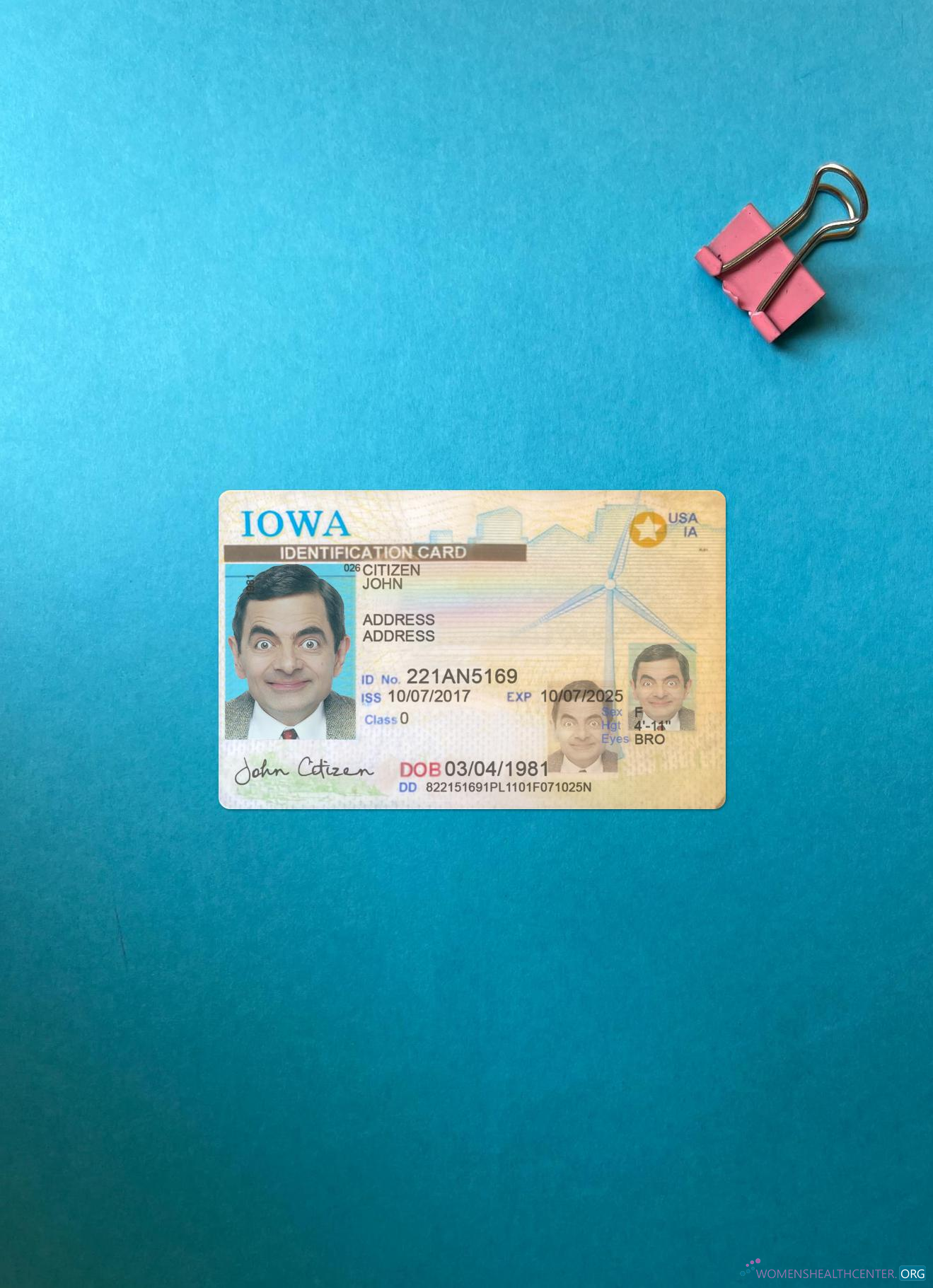 Редактируемый Скачать USA Iowa ID Карта Фотоэффект Лицевая Сторона Photoshop Шаблон