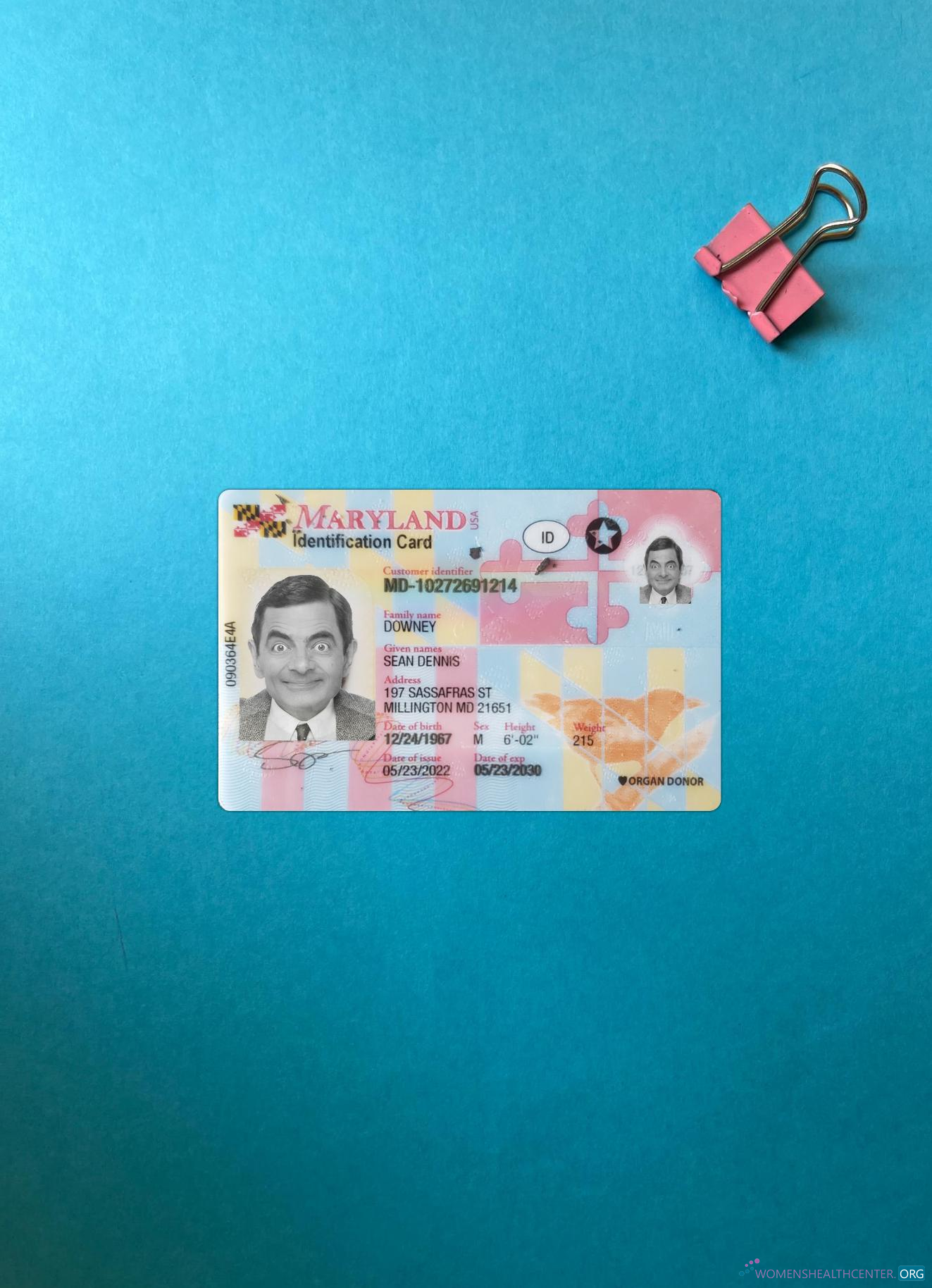 Премиум Скачать USA Maryland ID Карта Фотоэффект Лицевая Сторона Photoshop Шаблон