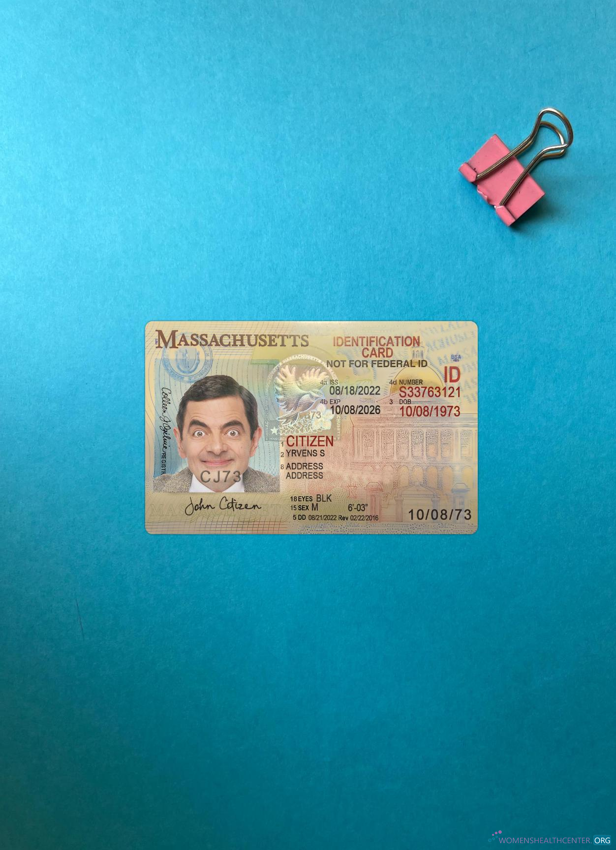 Реалистичный Скачать USA Massachusetts ID Карта Фотоэффект Лицевая Сторона Photoshop Шаблон