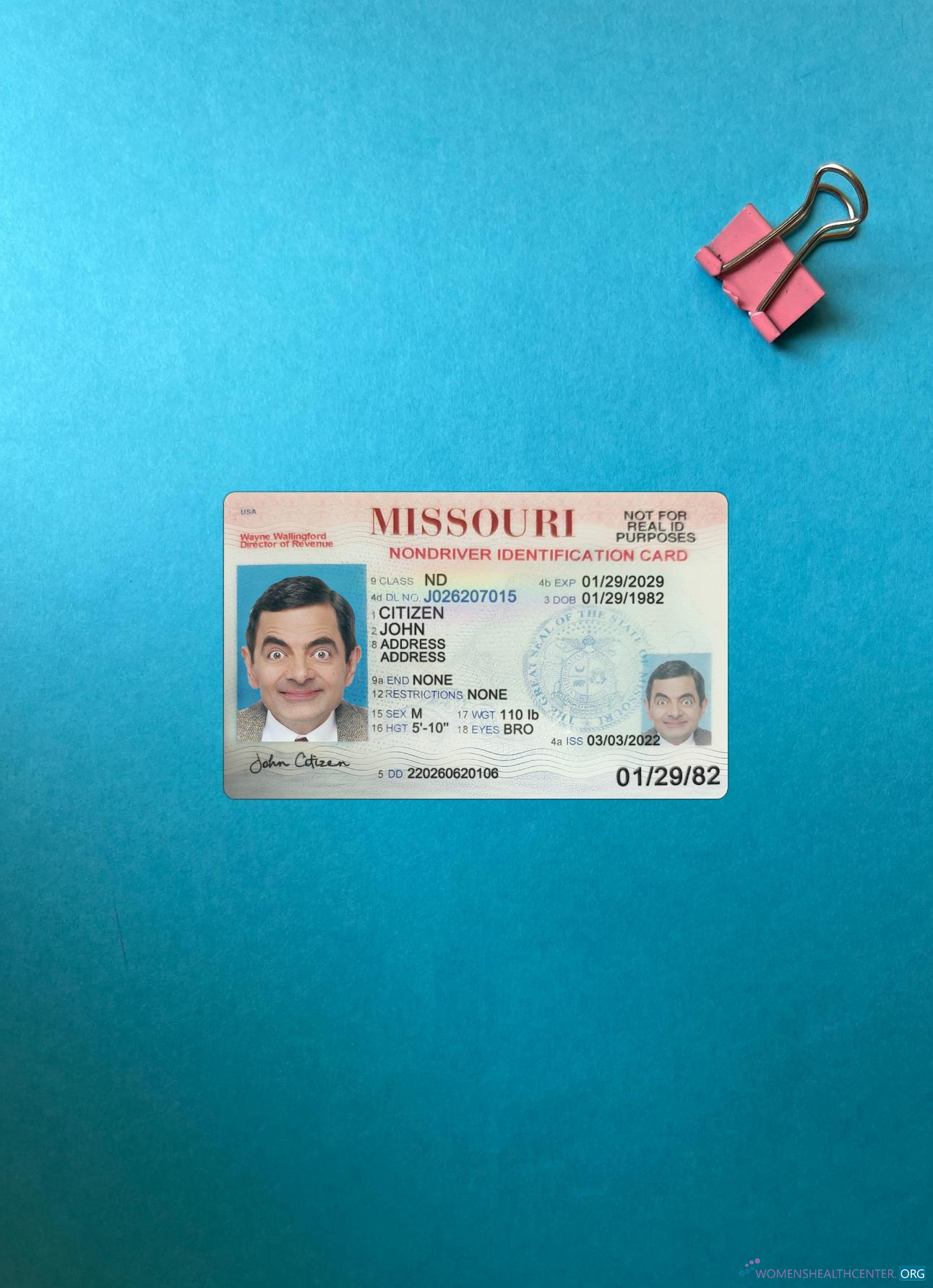 Премиум Скачать USA Missouri ID Карта Фотоэффект Лицевая Сторона Photoshop Шаблон