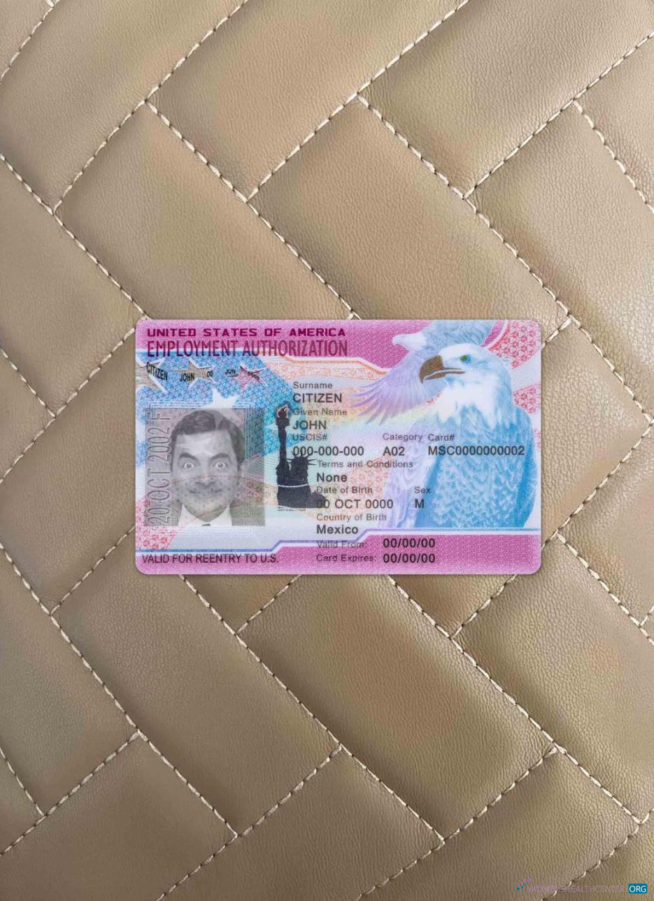 Редактируемый Скачать USA Employment Authorization Фотоэффект Лицевая Сторона Photoshop Шаблон