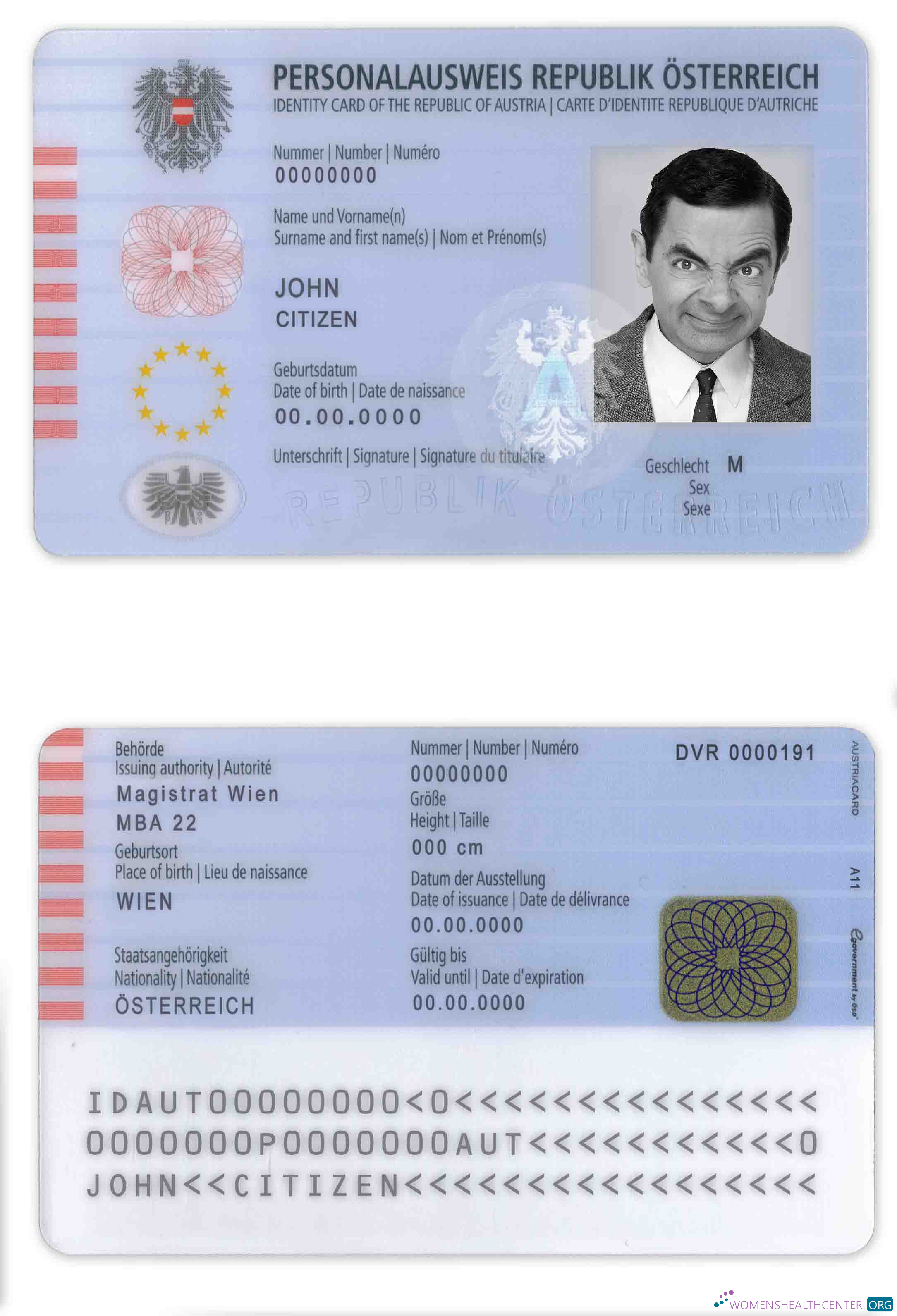 Качественный Скачать Австрия ID Photoshop Шаблон