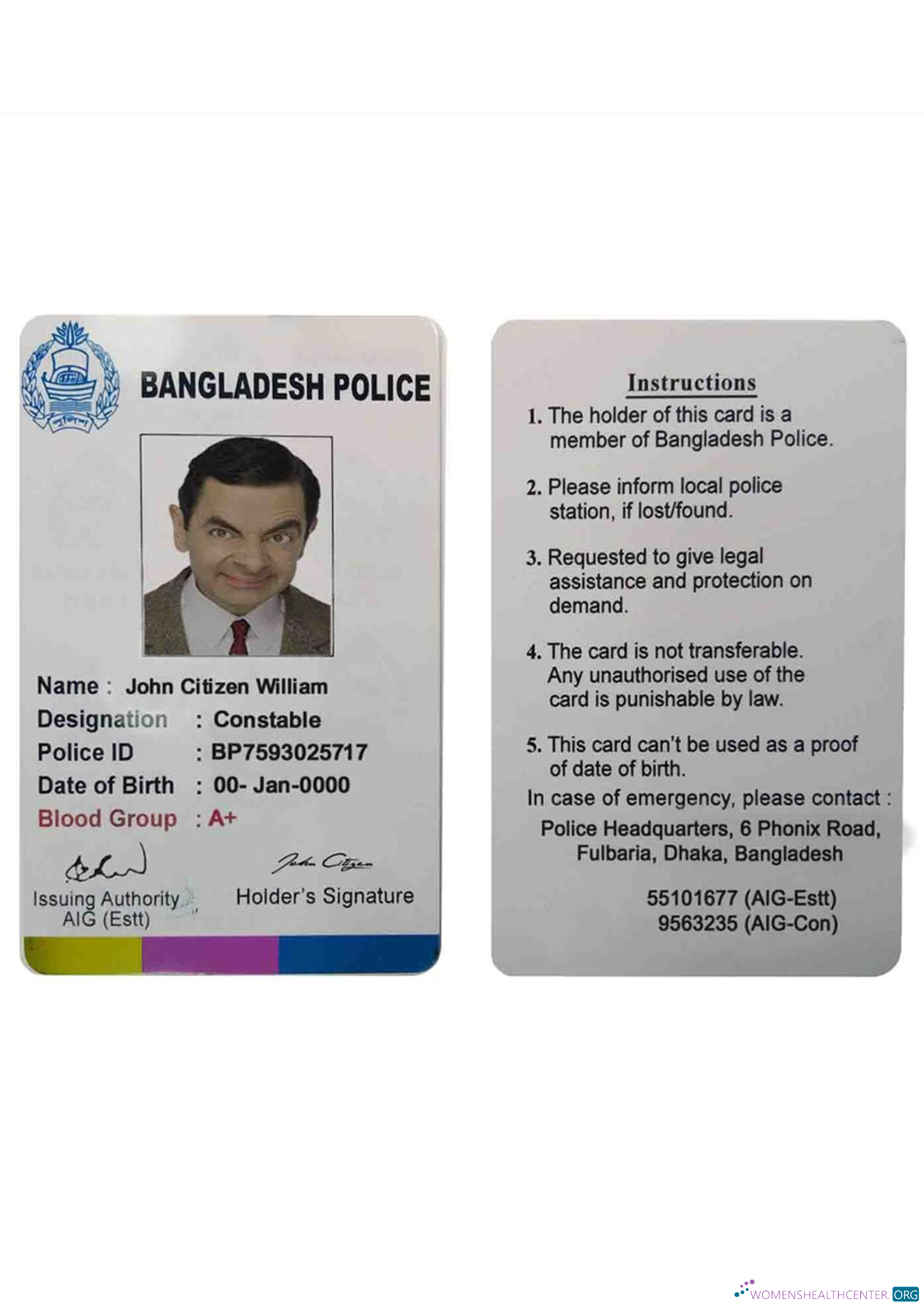 Премиум Скачать Бангладеш Police ID Photoshop Шаблон