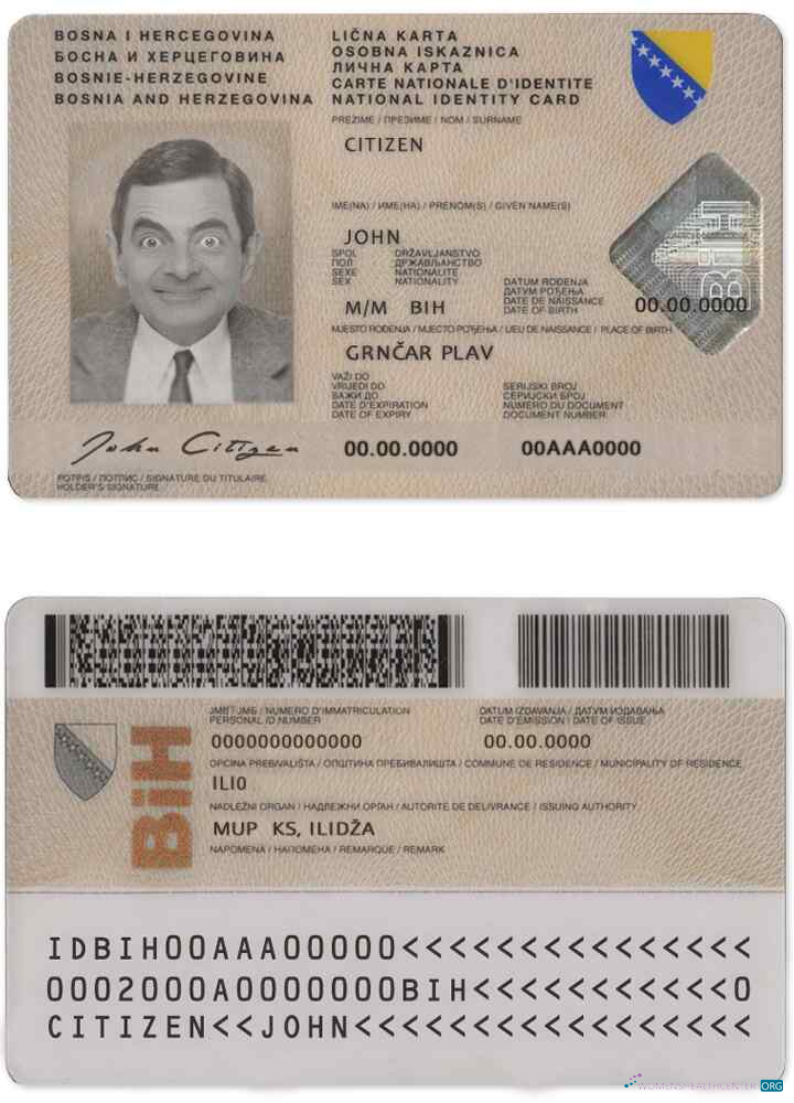 Редактируемый Скачать Босния и Герцеговина ID Photoshop Шаблон