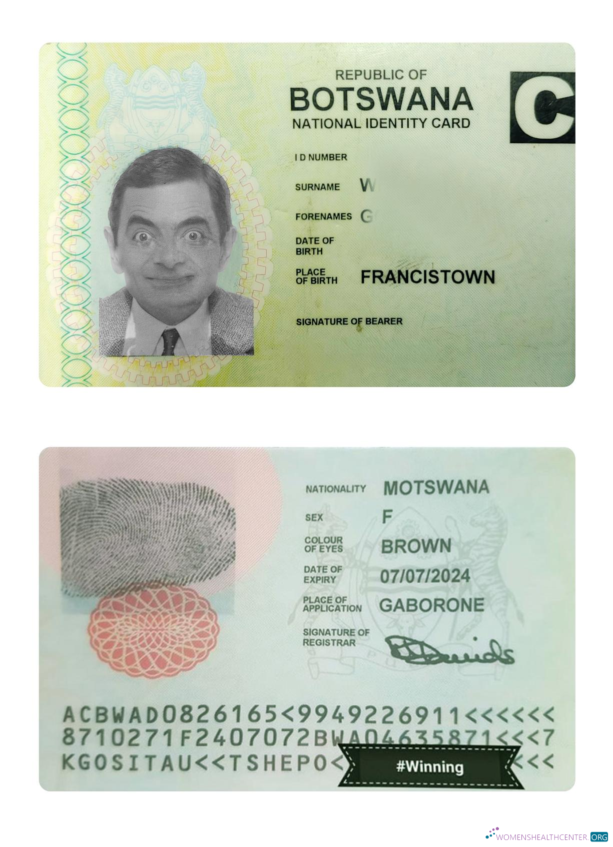 Профессиональный Скачать Ботсвана Identity Карта Photoshop Шаблон
