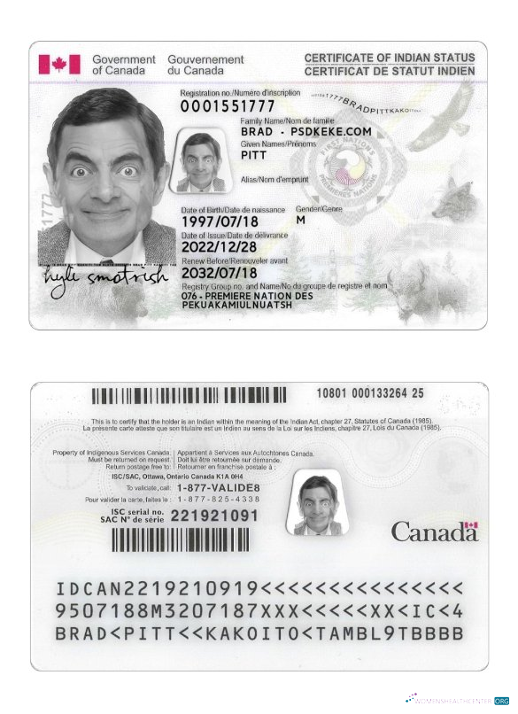 Редактируемый Скачать Канада Indian Status ID Карта Photoshop Шаблон