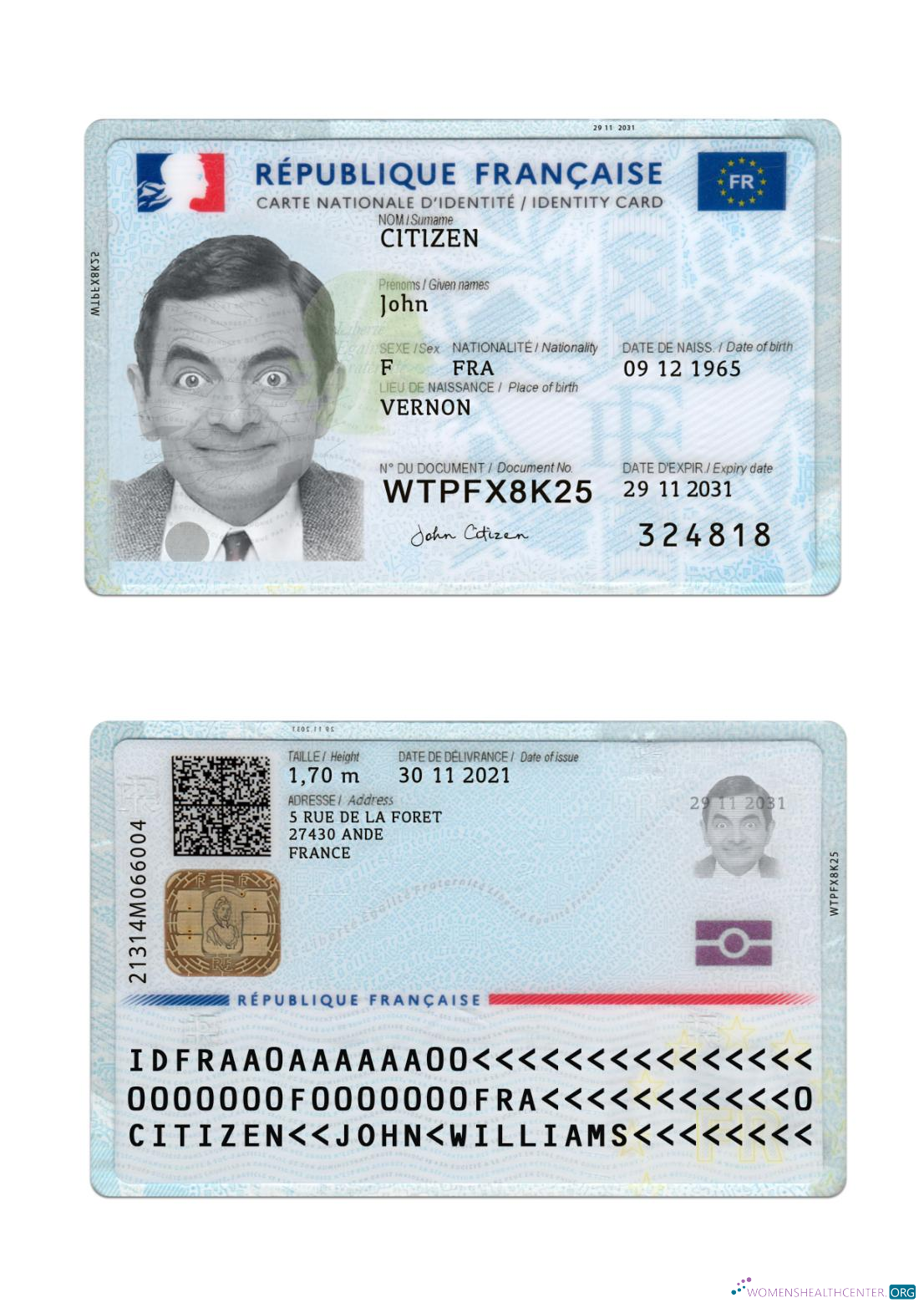 Редактируемый Скачать Франция ID Карта 2021 Настоящее Время Версия 2 Photoshop Шаблон