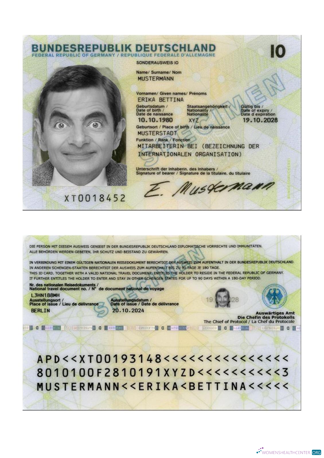 Реалистичный Скачать Германия Special ID Карта 2024 Настоящее Время Photoshop Шаблон