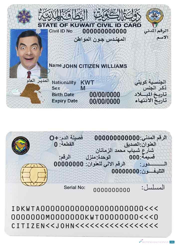 Редактируемый Скачать Кувейт ID Photoshop Шаблон