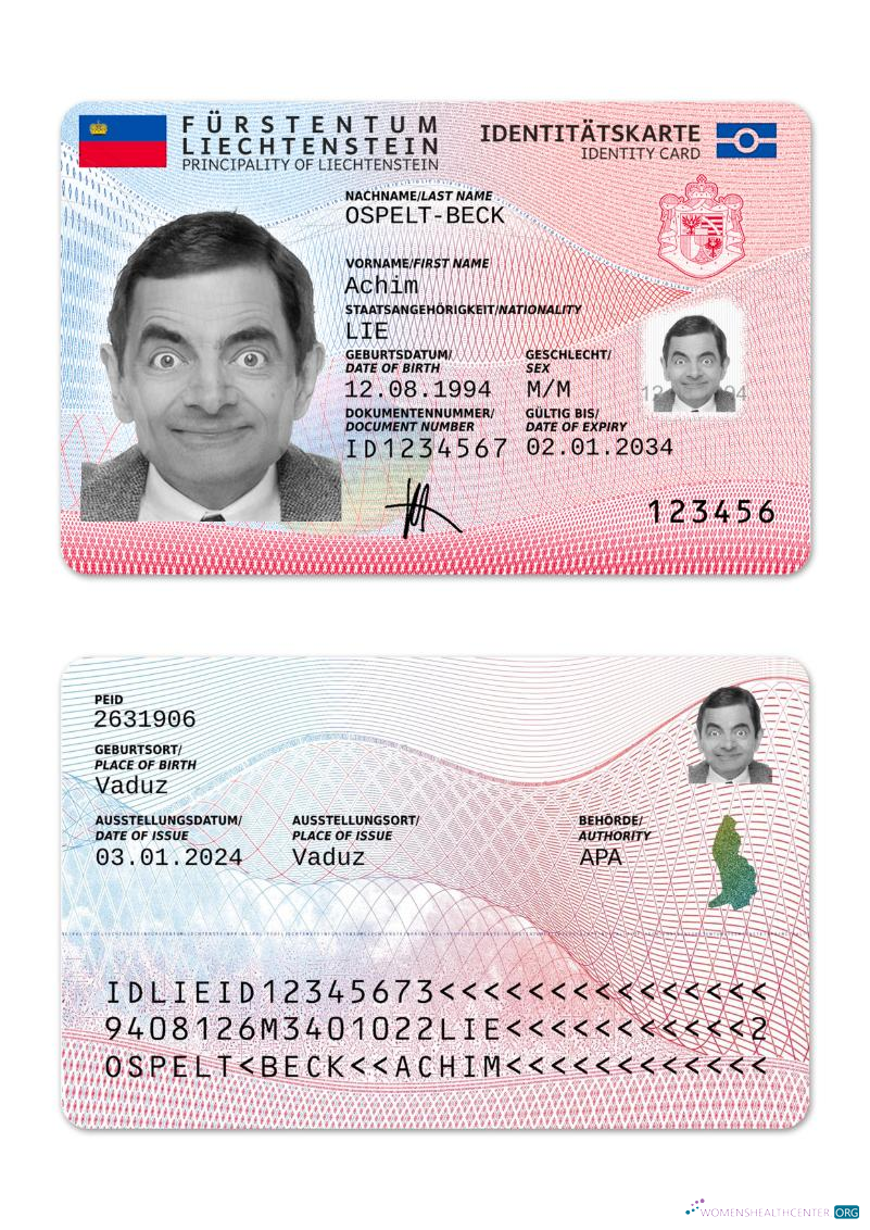 Реалистичный Скачать Лихтенштейн ID Карта 2024 Настоящее Время Photoshop Шаблон