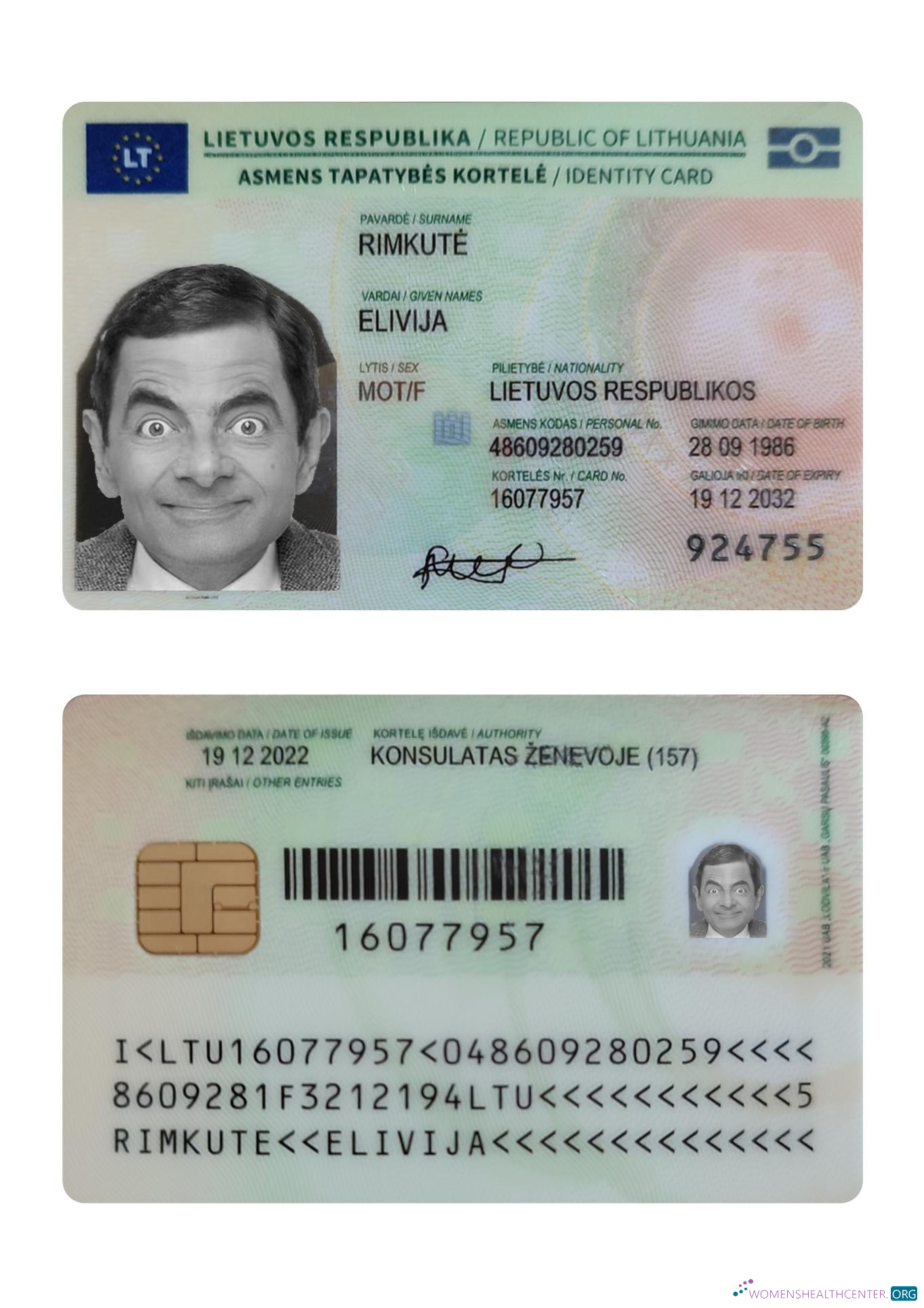 Редактируемый Скачать Литва ID Карта 2022 Настоящее Время Photoshop Шаблон